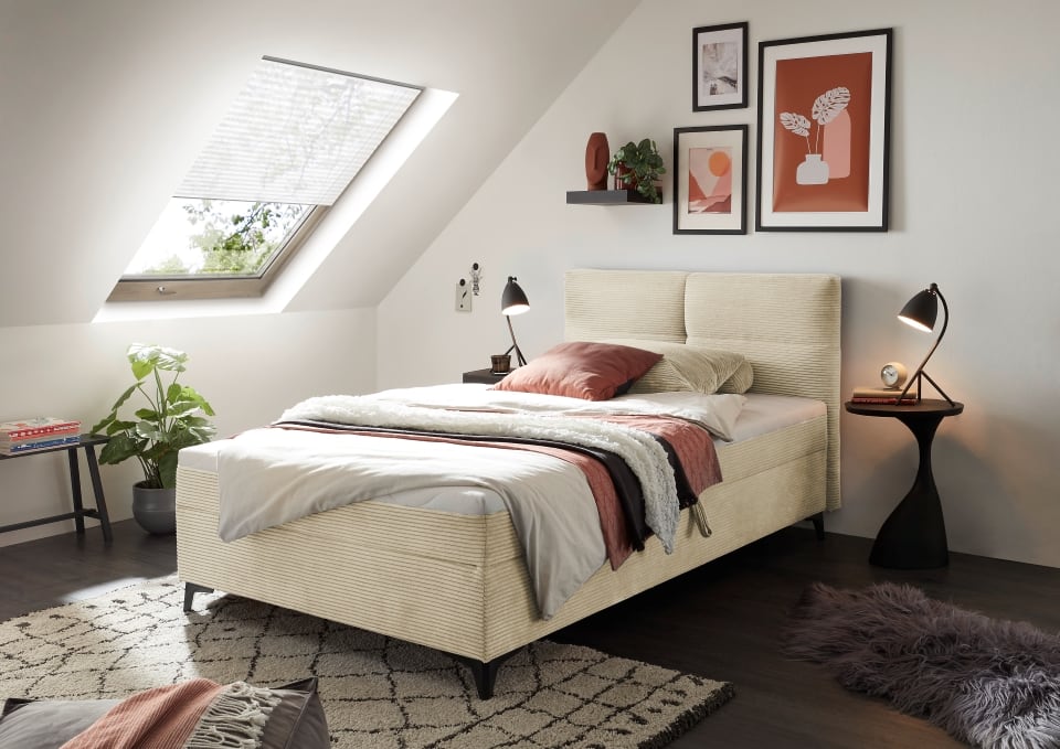 Boxbett Andon 120x200 cm mit Bettkasten Farbe Cream – ED Exciting Design, Zoom Breitcord, Bonell-Federkern und Schaumtopper Boxbett Andon 120x200 cm mit Bettkasten Farbe Cream – ED Exciting Design, Zoom Breitcord, Bonell-Federkern und Schaumtopper