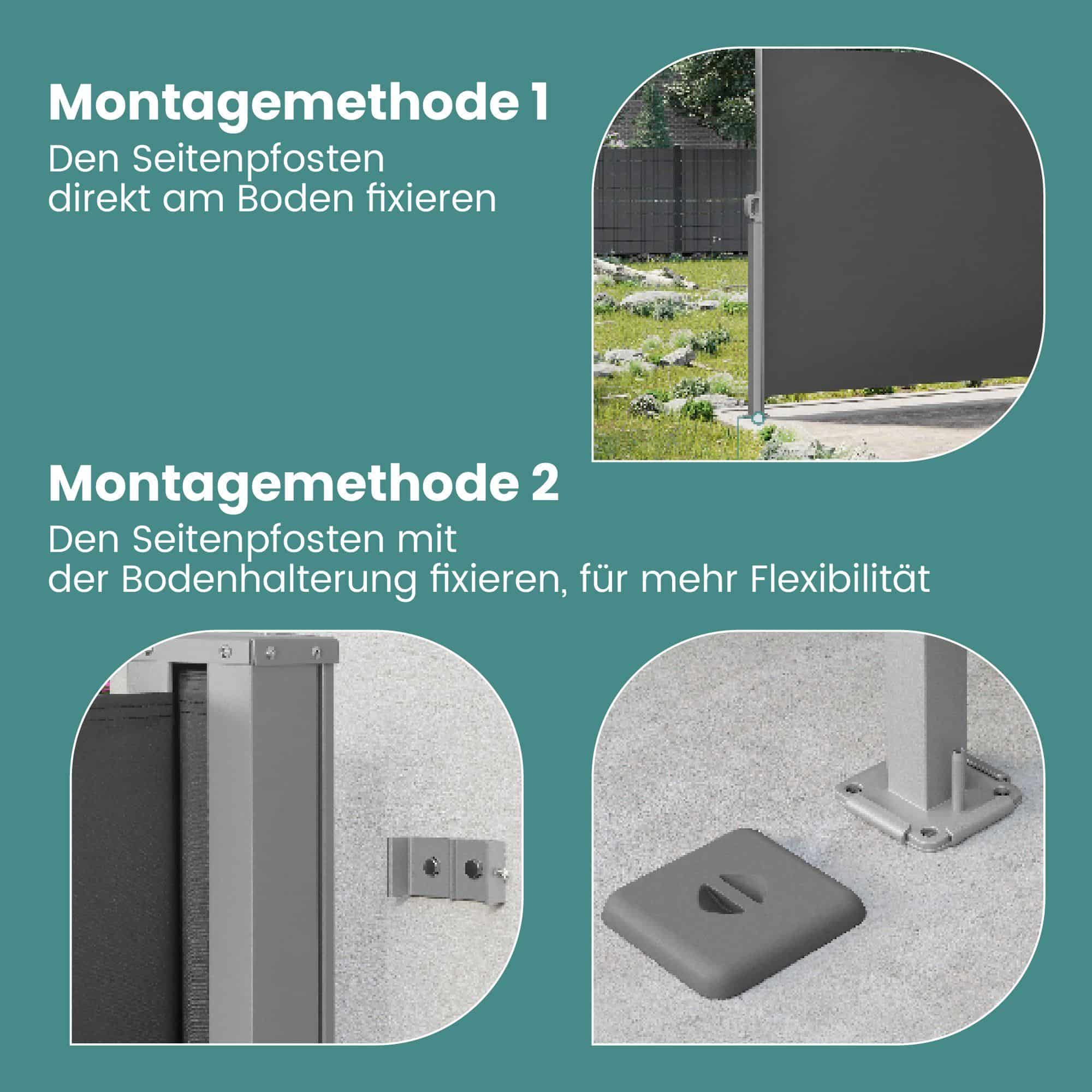 Seitenmarkise mit Stahl-Kasten, rostbeständig, ausziehbar