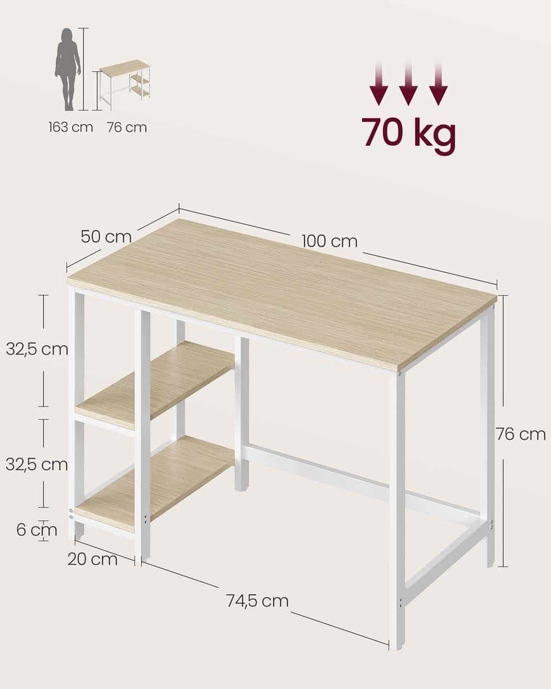 Bürotisch 100 x 50 x 76 cm naturbeige-perlweiß
