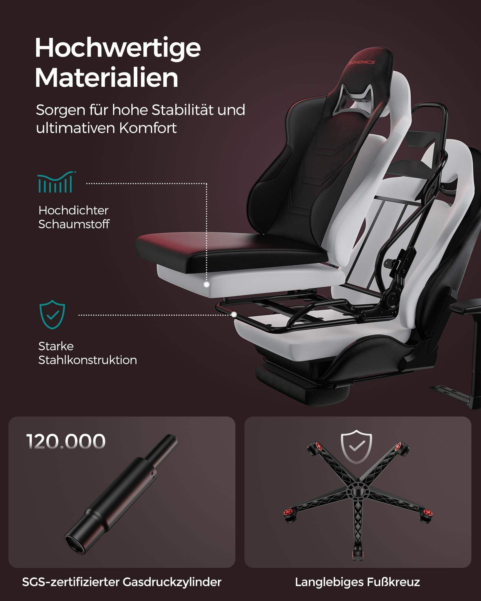 Bürostuhl ergonomisch Armlehnen Kopfkissen schwarz-rot Bürostuhl ergonomisch Armlehnen Kopfkissen schwarz-rot