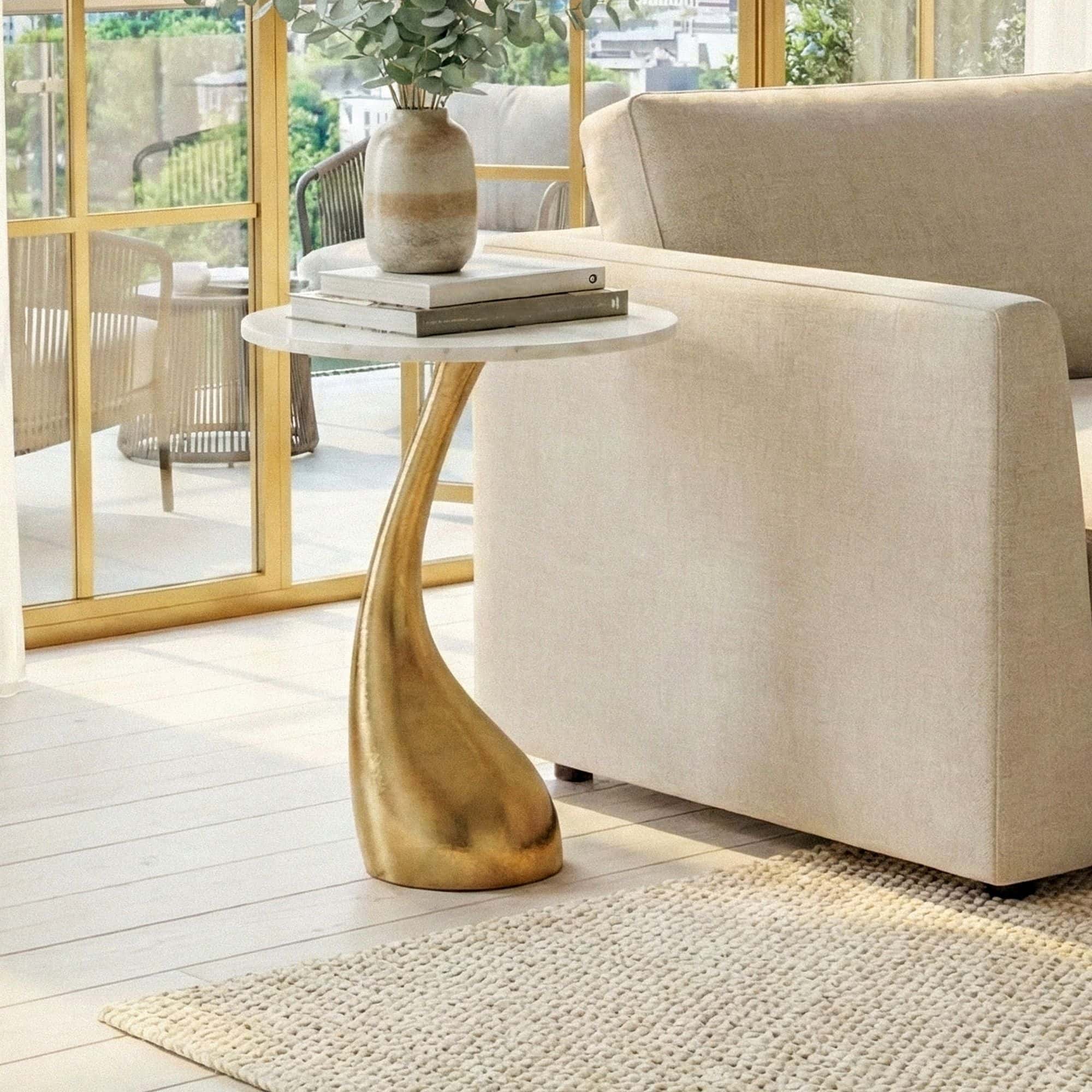 Beistelltisch 45cm Gold mit weißer Marmor Tischplatte - Couchtisch klein rund - Sofatisch Alu modern - Wohnzimmertisch Aluminium - Design Tisch Metallgestell hoch Handmade Beistelltisch 45cm Gold mit weißer Marmor Tischplatte - Couchtisch klein rund - Sofatisch Alu modern - Wohnzimmertisch Aluminium - Design Tisch Metallgestell hoch Handmade