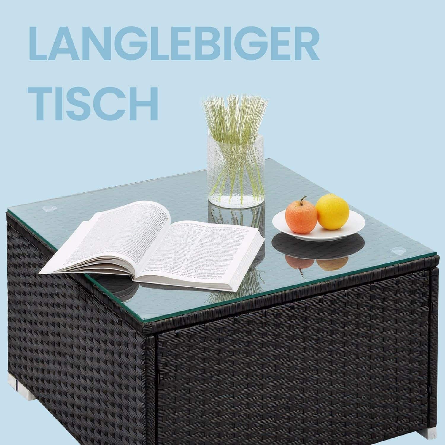 Gartenmöbel-Set, Terrassenmöbel aus PE-Polyrattan, Balkonmöbel mit Kissen und Glastisch Gartenmöbel-Set, Terrassenmöbel aus PE-Polyrattan, Balkonmöbel mit Kissen und Glastisch