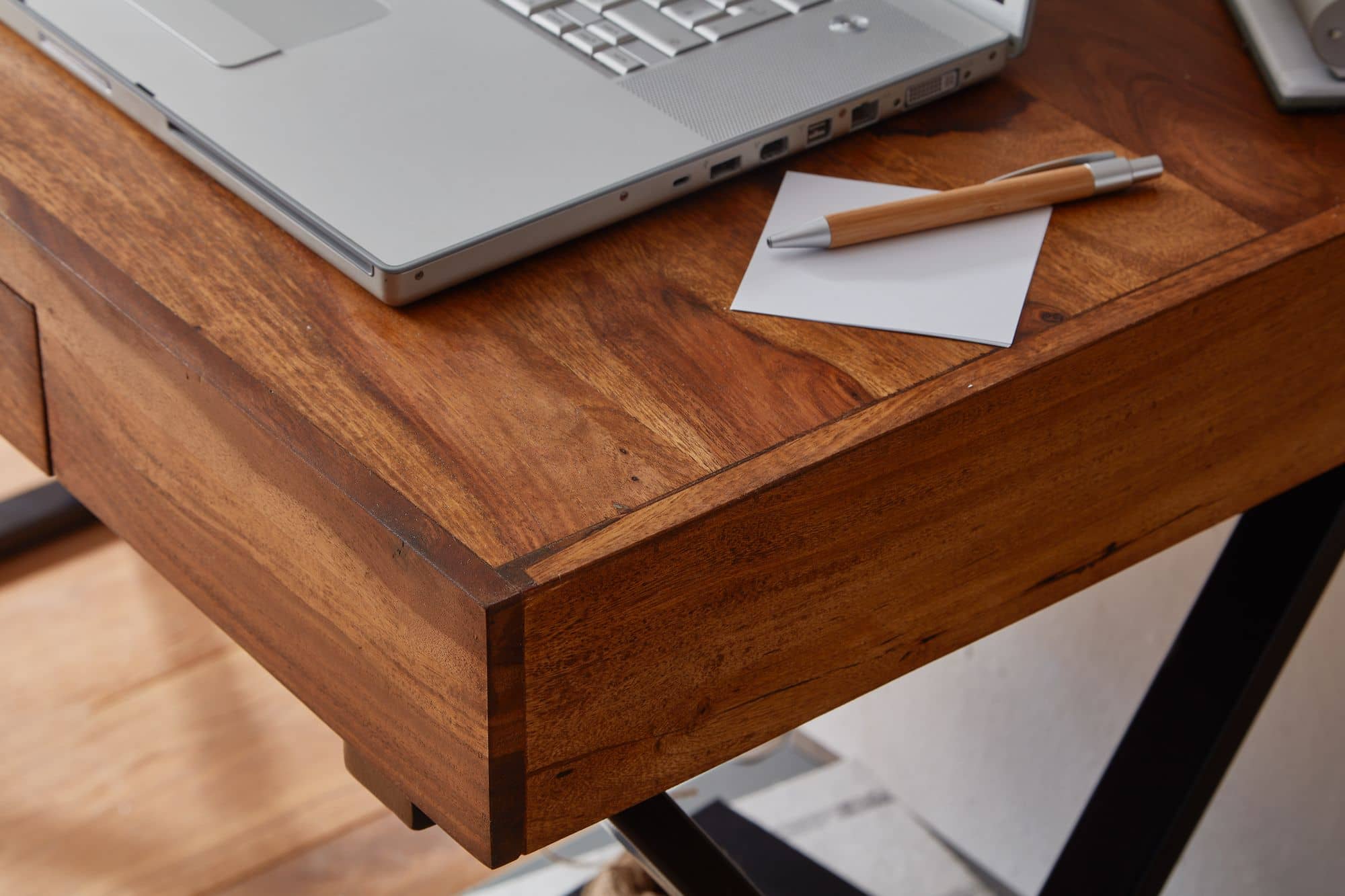 Schreibtisch 120x55x78 cm Sheesham Massivholz / Metall Schwarz Schreibtisch 120x55x78 cm Sheesham Massivholz / Metall Schwarz