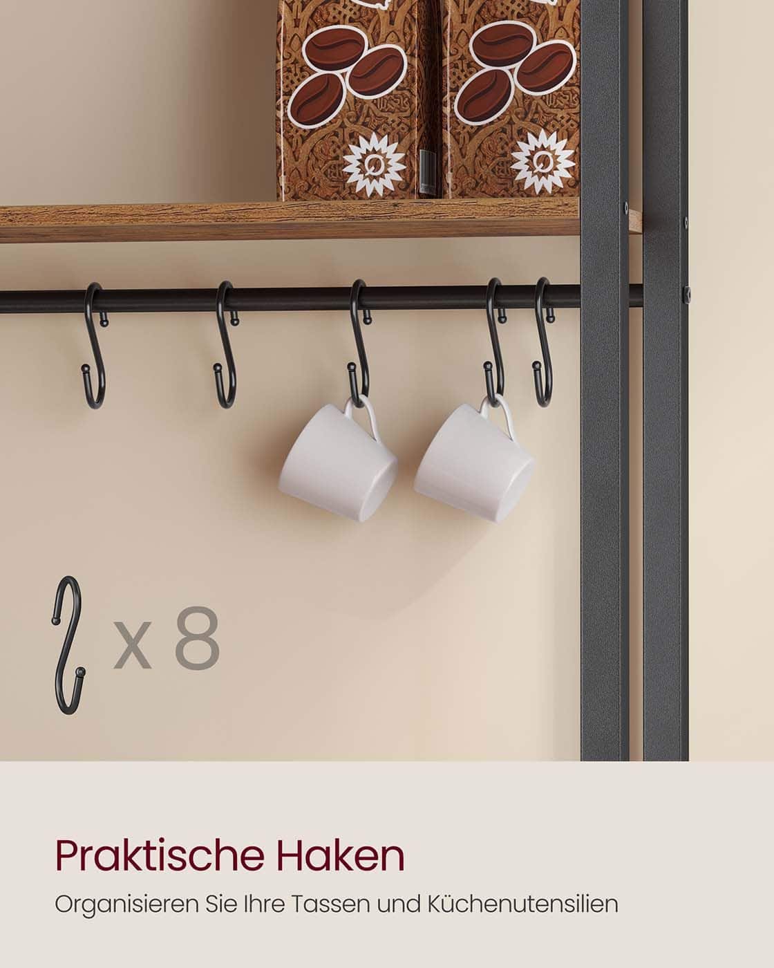 Küchenregal mit Steckdosen und Haken für praktische Aufbewahrung Küchenregal mit Steckdosen und Haken für praktische Aufbewahrung