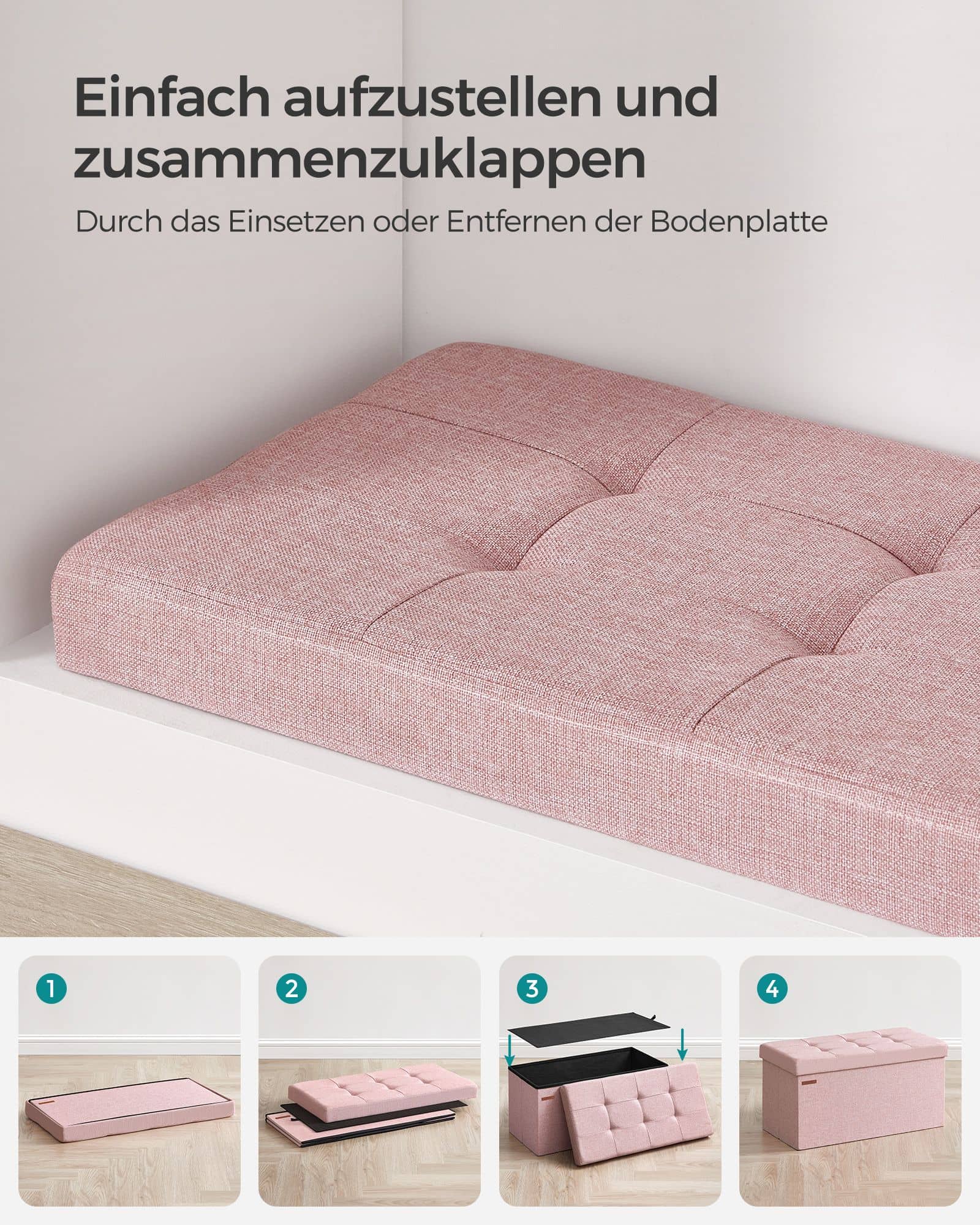 Sitzhocker mit Stauraum 38 x 76 x 38 cm pastellrosa