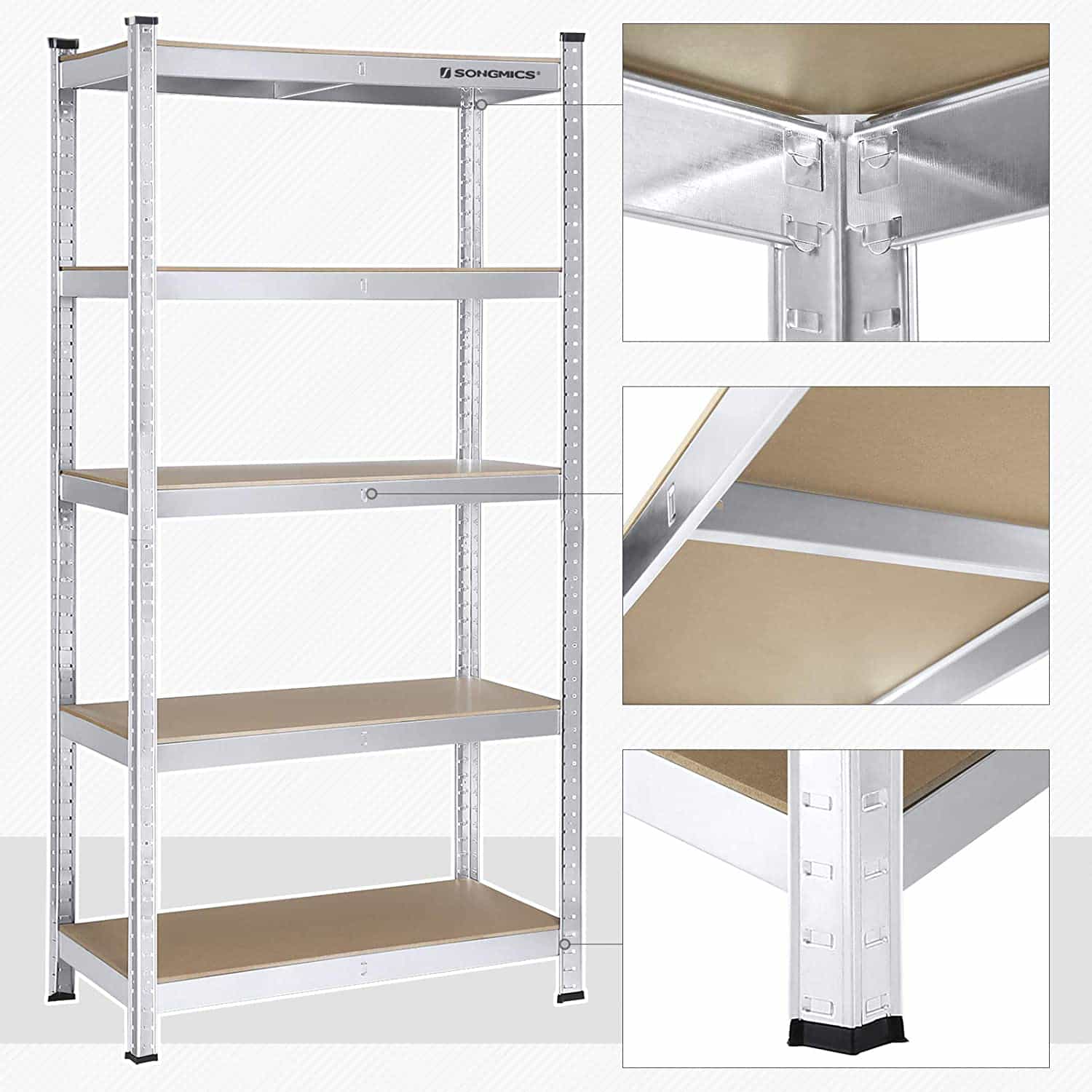 2er Set Lagerregal 180 cm hoch silbern-B34GLR80SV 2er Set Lagerregal 180 cm hoch silbern-B34GLR80SV