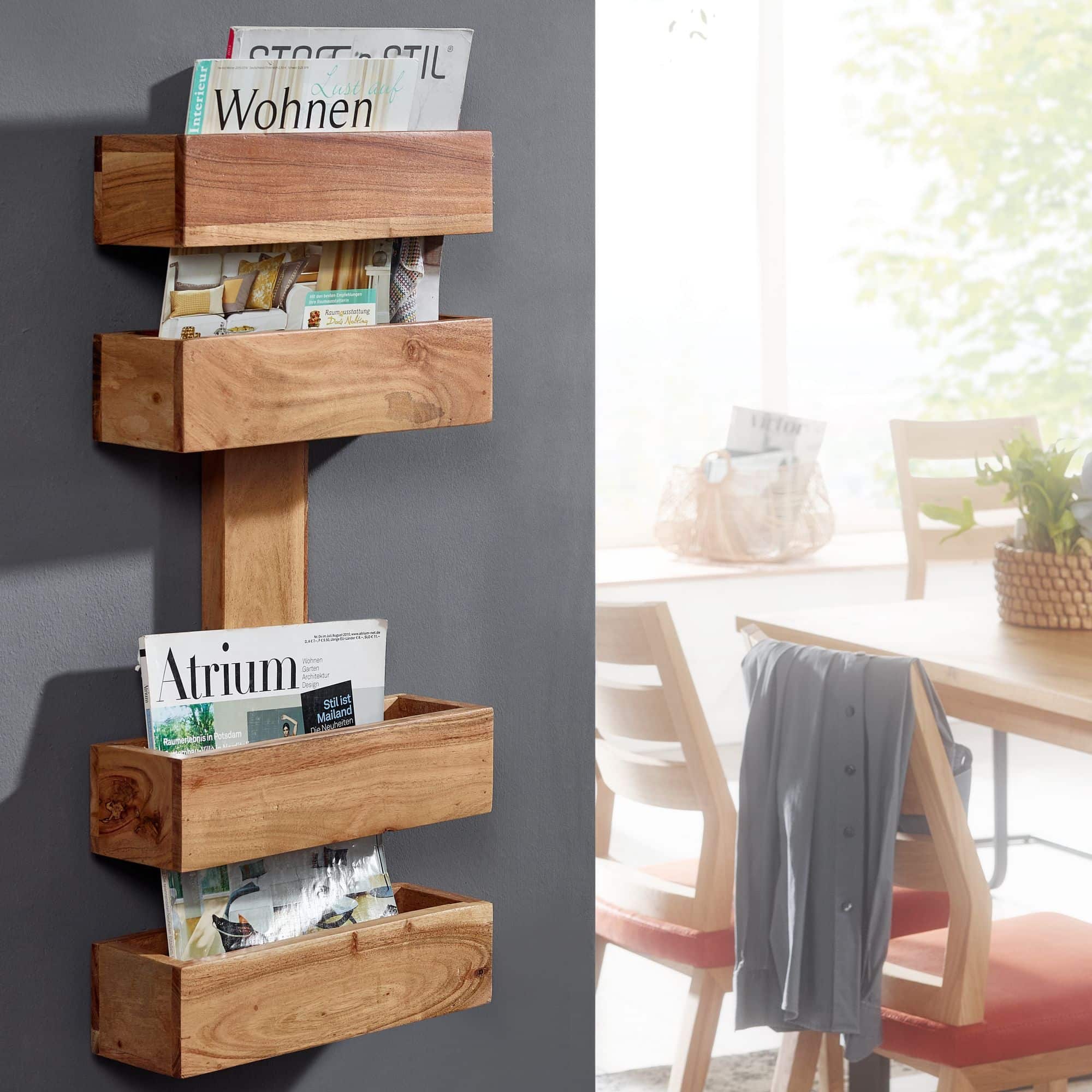 Zeitungsständer MUMBAI Massivholz Akazie 2 Ablagefächer Zeitschriften-Ständer Design Prospekt-Halter Landhausstil Zeitungsständer MUMBAI Massivholz Akazie 2 Ablagefächer Zeitschriften-Ständer Design Prospekt-Halter Landhausstil