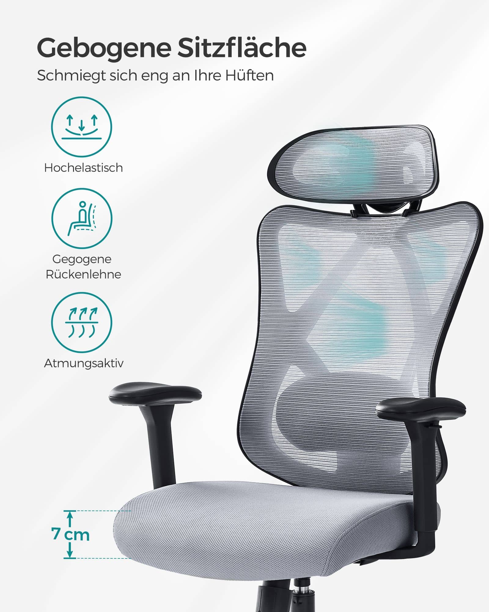 Bürostuhl 150 kg belastbar höhenverstellbar taubengrau-OBN063G01