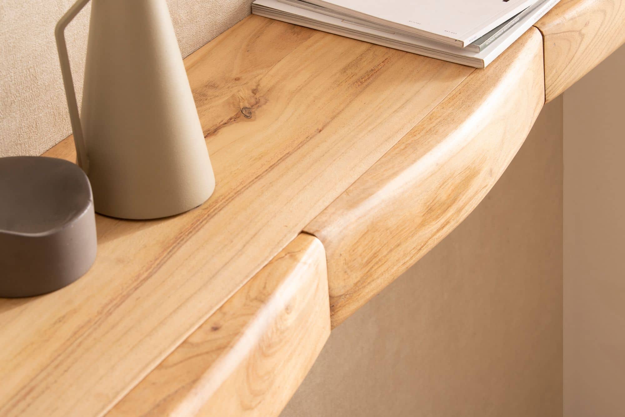 Wandregal Akazie Massivholz 120cm mit drei Schubladen - Design Regal für die Wand - Holz Wandboard mit Stauraum - Schwebendes Hängeregal aus Echtholz