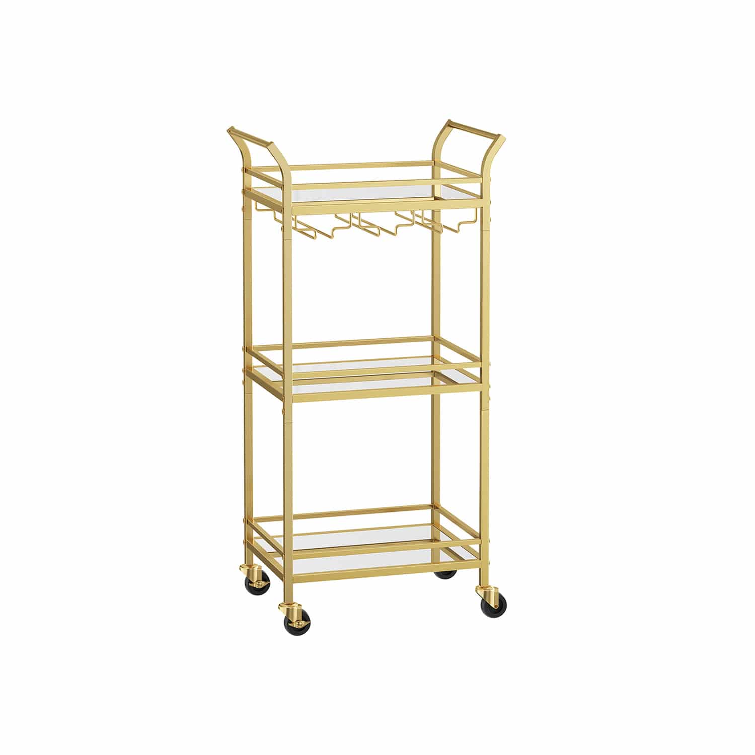 Servierwagen 3 Ebenen mit Rollen goldfarben Servierwagen 3 Ebenen mit Rollen goldfarben