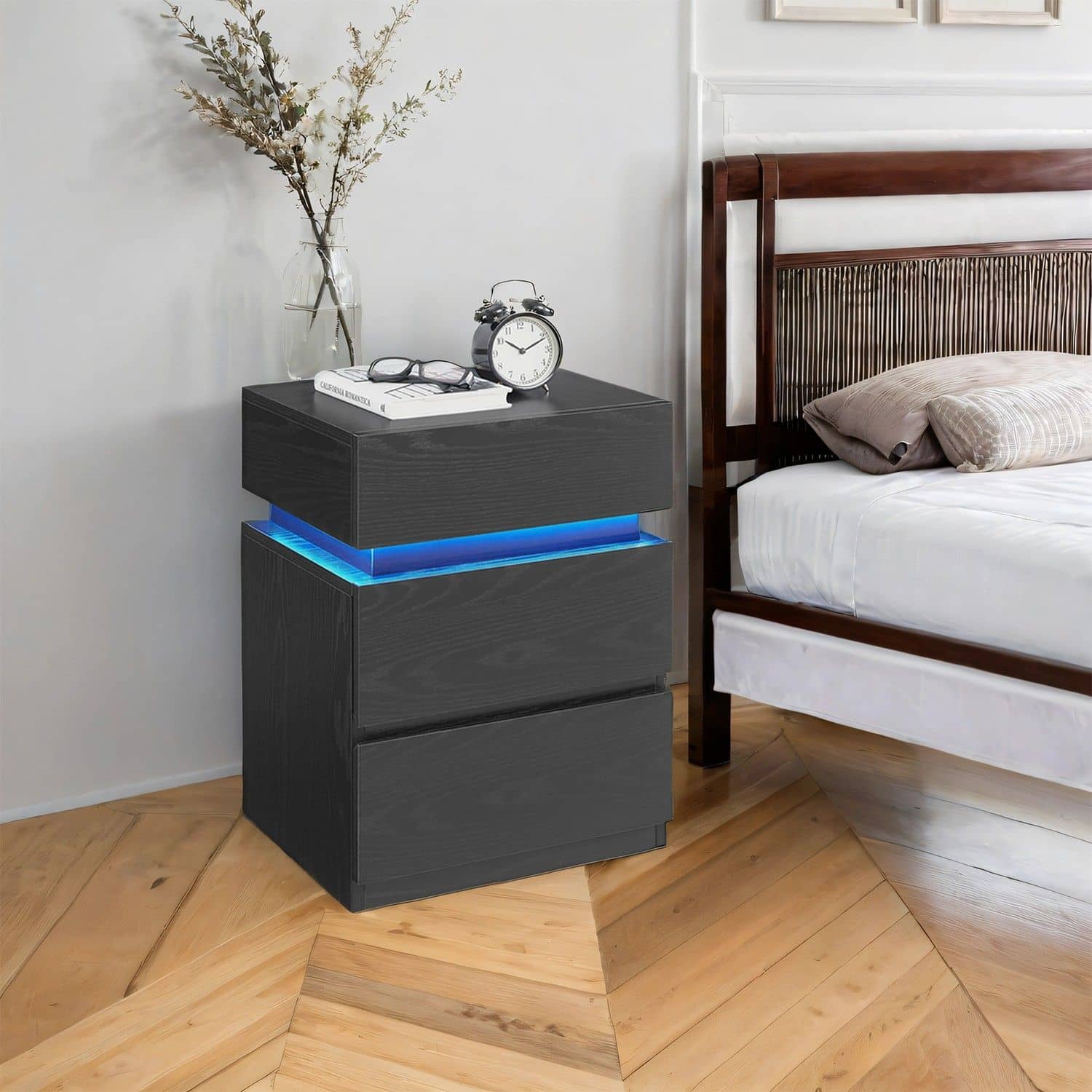Nachttisch mit LED-Beleuchtung, Beistelltisch, einstellbare Farben Nachttisch mit LED-Beleuchtung, Beistelltisch, einstellbare Farben