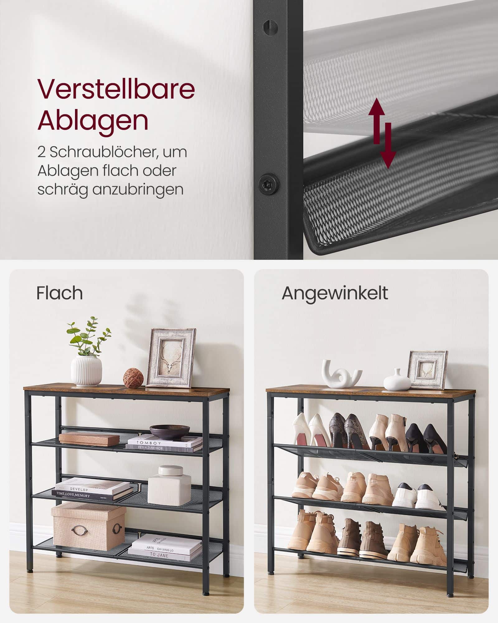 Schuhablage 4 Ebenen mit verstellbaren Gitterablagen-LBS040B01 Schuhablage 4 Ebenen mit verstellbaren Gitterablagen-LBS040B01