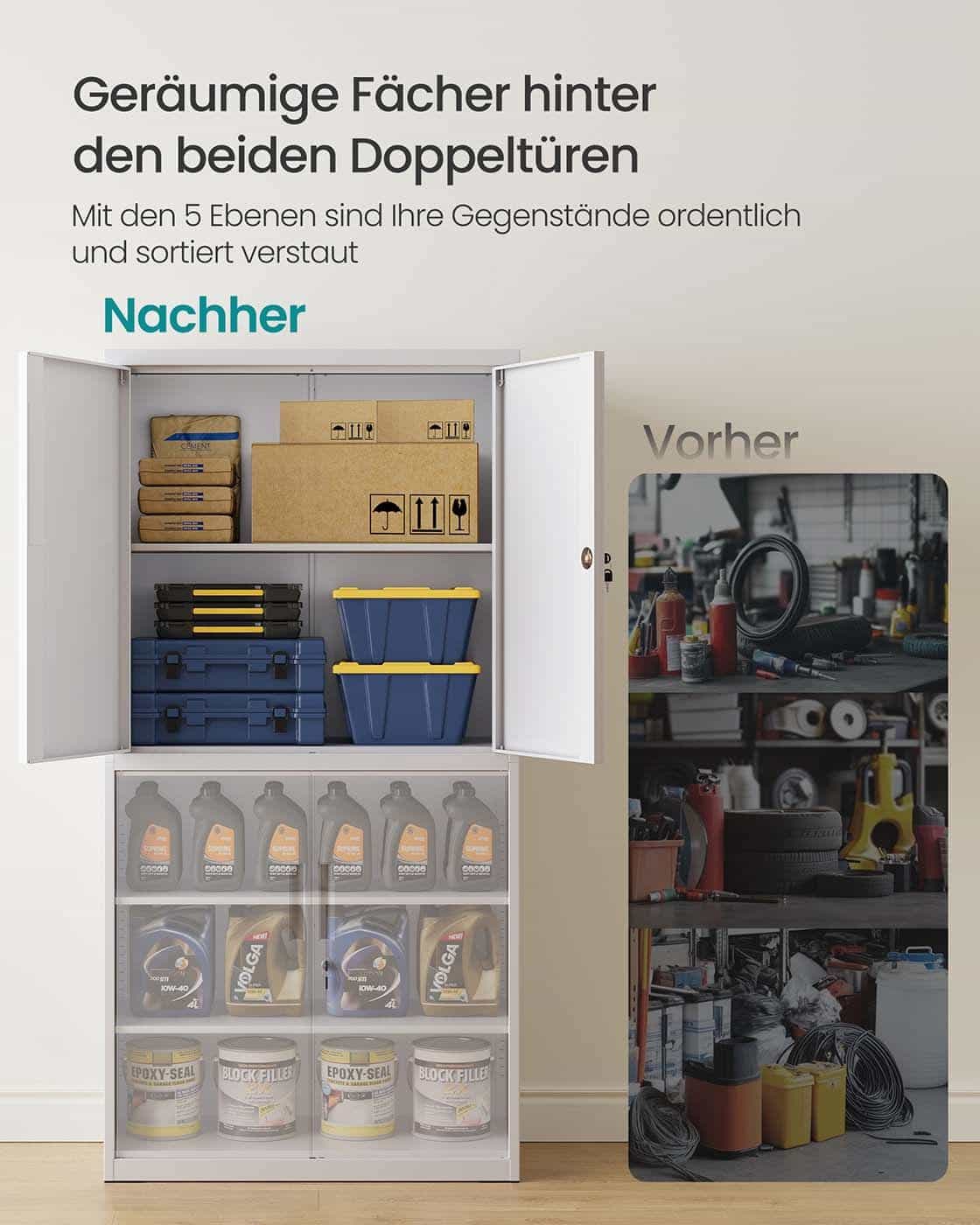 Aktenschrank mit 4 Türen und 5 Ebenen 40 x 80 x 180 cm mattgrau Aktenschrank mit 4 Türen und 5 Ebenen 40 x 80 x 180 cm mattgrau