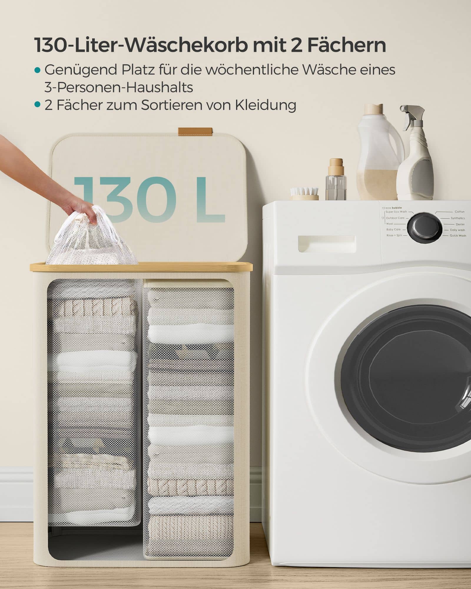 Wäschekorb 2 Fächer mit Deckel weiß Wäschekorb 2 Fächer mit Deckel weiß