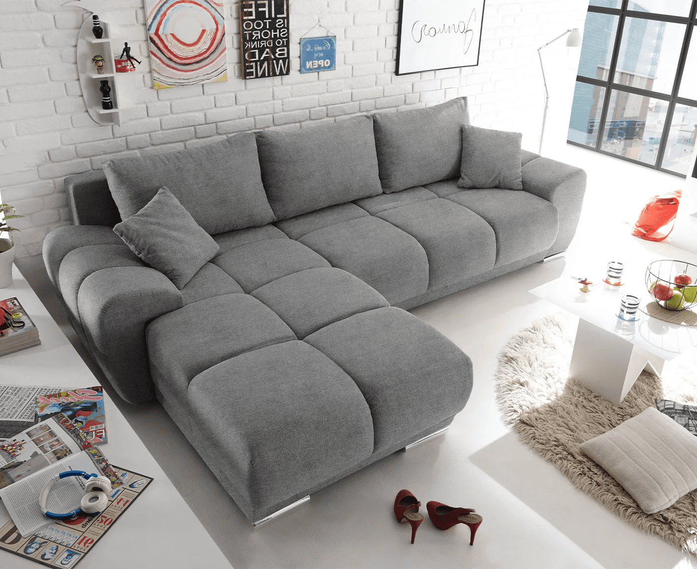 Ed Exciting Design Sofa Anton mit Schlaffunktion & Bettkasten in verschiedenen Farben erhältlich Luxus-Webstoff Flachgewebe beidseitig montierbar Ed Exciting Design Sofa Anton mit Schlaffunktion & Bettkasten in verschiedenen Farben erhältlich Luxus-Webstoff Flachgewebe beidseitig montierbar