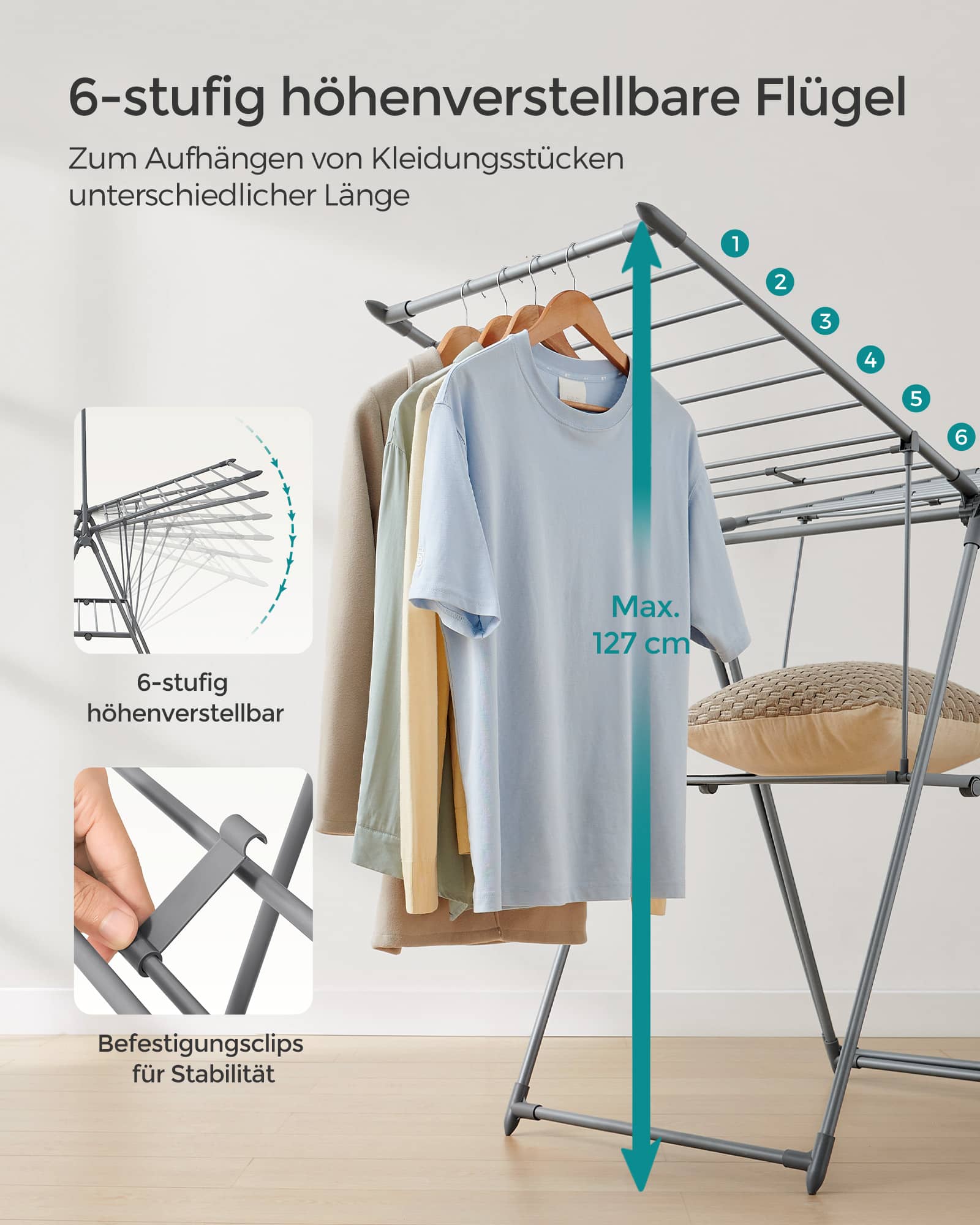 Wäscheständer mit 2 Ebenen und 2 Flügel grau Wäscheständer mit 2 Ebenen und 2 Flügel grau
