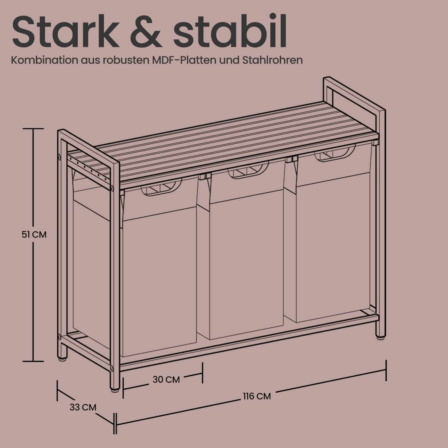 Wäschekorb 3 Fächer, Wäschesammler mit Ablage, Wäschebox Wäschekorb 3 Fächer, Wäschesammler mit Ablage, Wäschebox