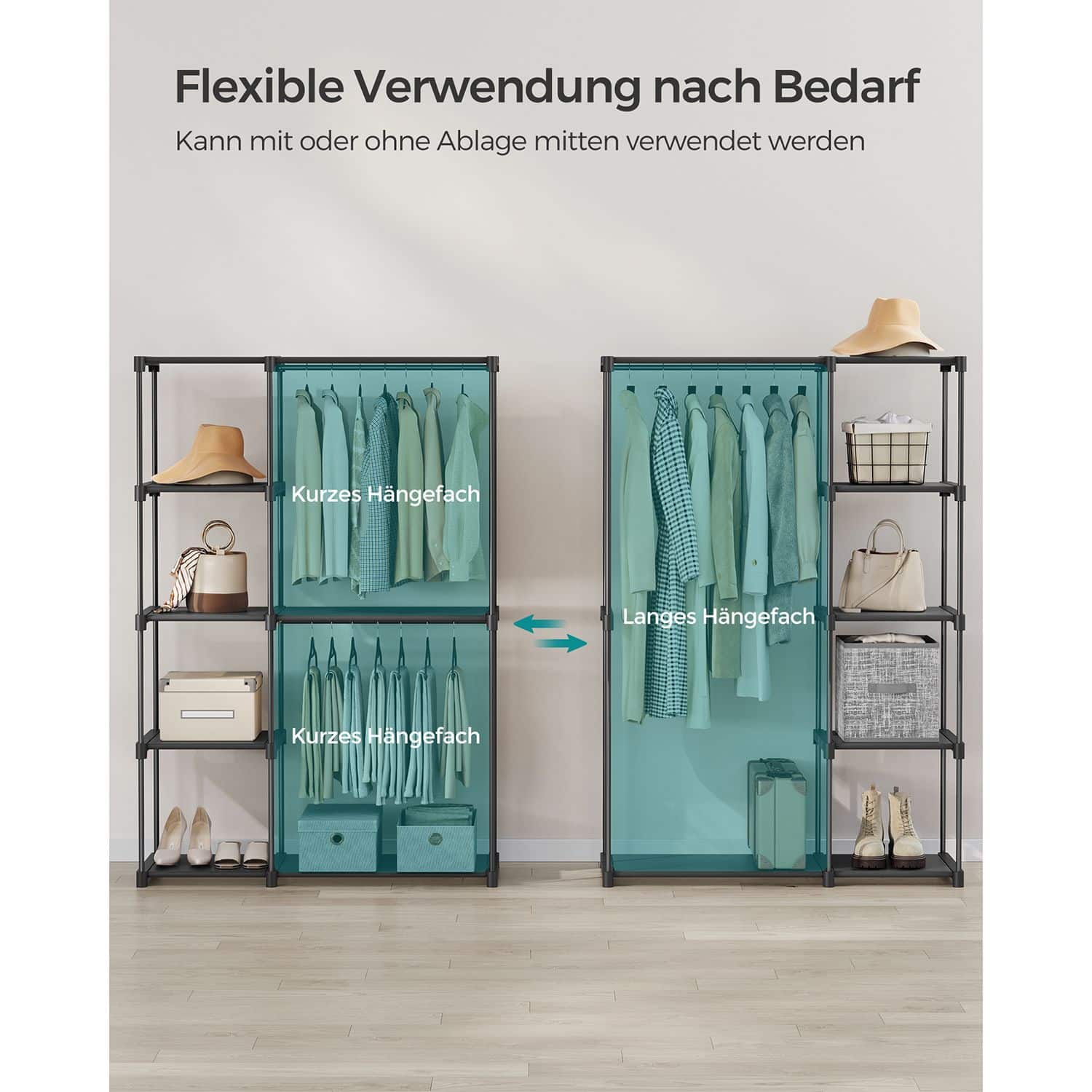 Kleiderschrank offen mit Kleiderstangen 43 x 124 x 182 cm schwarz-RYG026B02 Kleiderschrank offen mit Kleiderstangen 43 x 124 x 182 cm schwarz-RYG026B02