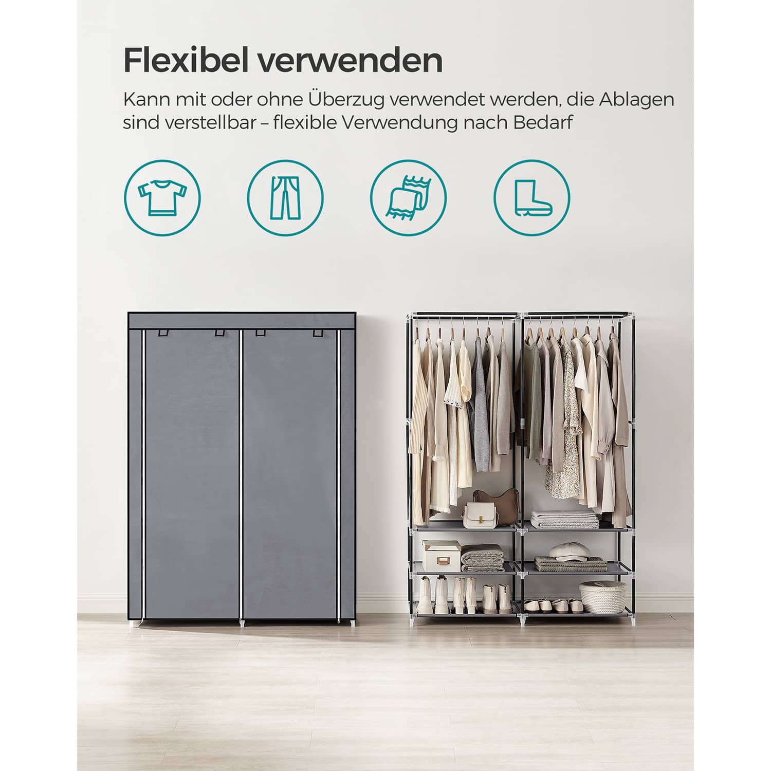 Stoffschrank mit 2 Kleiderstangen und 4 Seitentaschen-RYG008G02 Stoffschrank mit 2 Kleiderstangen und 4 Seitentaschen-RYG008G02