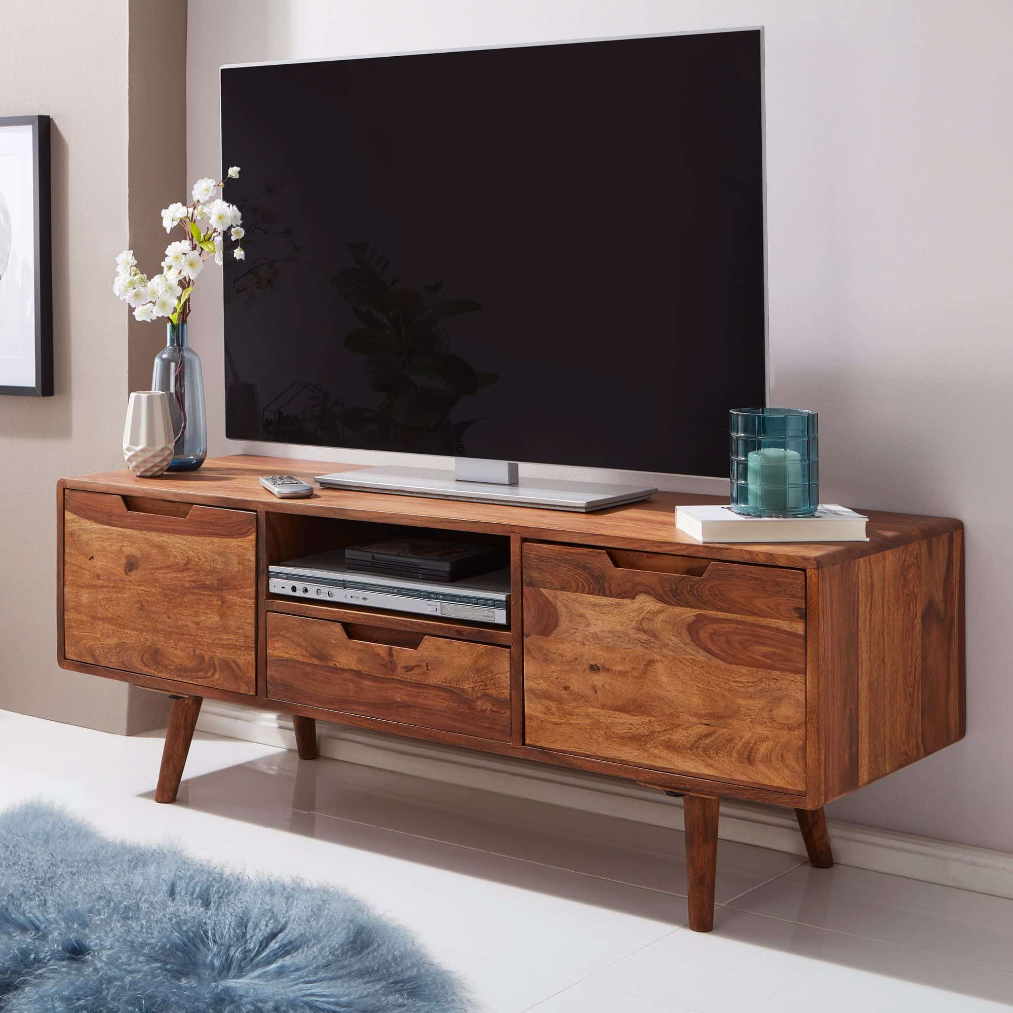 HiFi Lowboard Sheesham Massivholz Landhaus TV Kommode 135x51x45cm HiFi Lowboard Sheesham Massivholz Landhaus TV Kommode 135x51x45cm