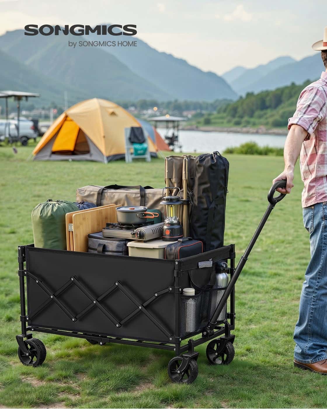 Kleiner Handwagen faltbar mit 4 verstärkten Rollen und Griff Tintenschwarz Kleiner Handwagen faltbar mit 4 verstärkten Rollen und Griff Tintenschwarz