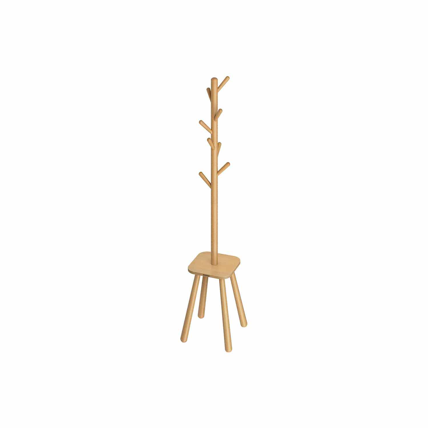Kleiderständer mit 8 Haken und Ablagefläche naturbeige