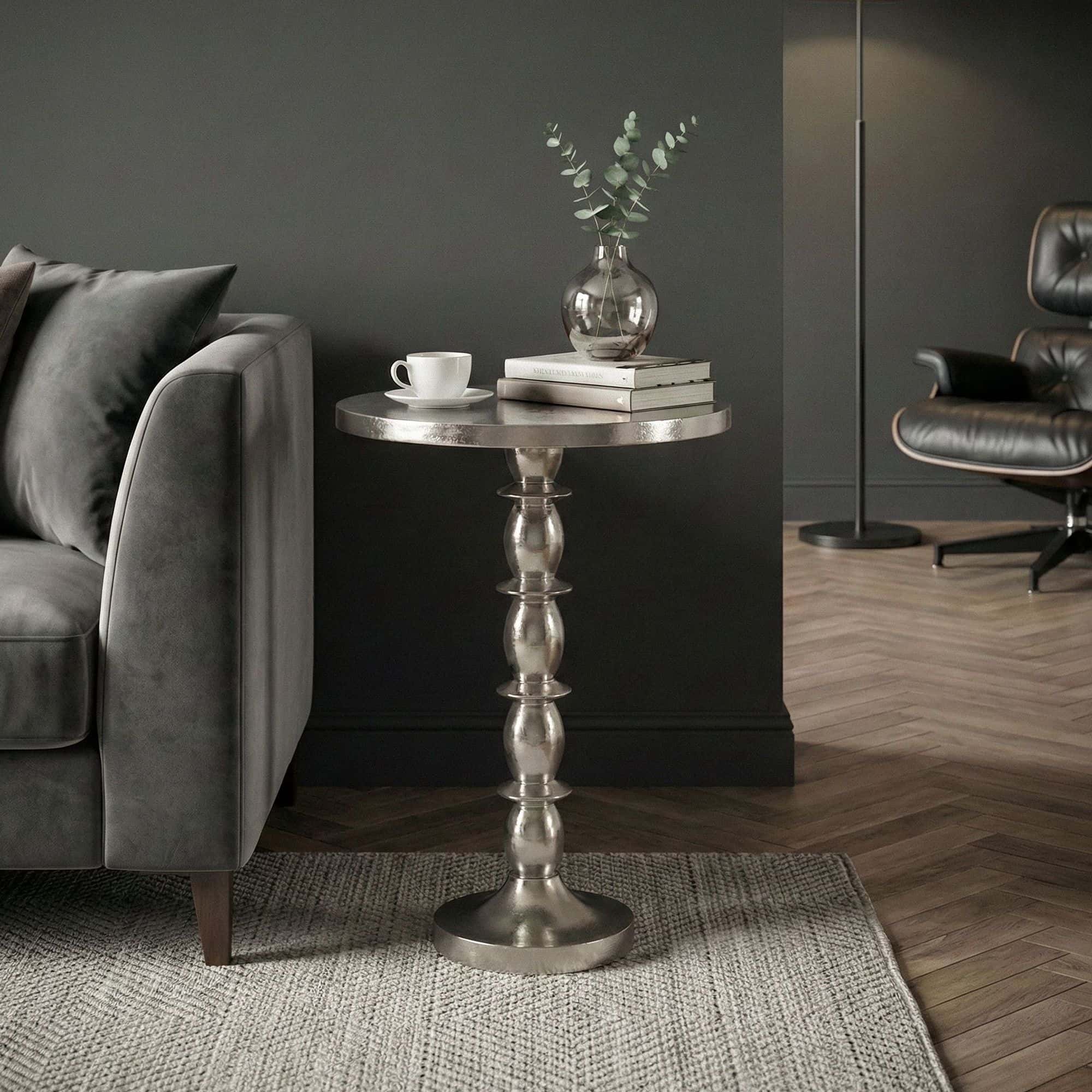 Beistelltisch Silber 40cm Aluminium Tisch Rund - Anstelltisch Raw Finish - Design Wohnzimmertisch Dekotisch - Metalltisch Orientalisch Modern - Sofatisch Couchtisch Handmade