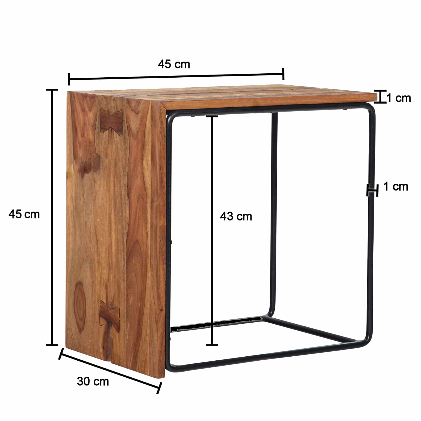 75566-WOHNLING-Beistelltisch-Sheesham-Massivholz-Metall-45x30x45-cm-Anstelltisch Beistelltisch 45x30x45 cm Sheesham