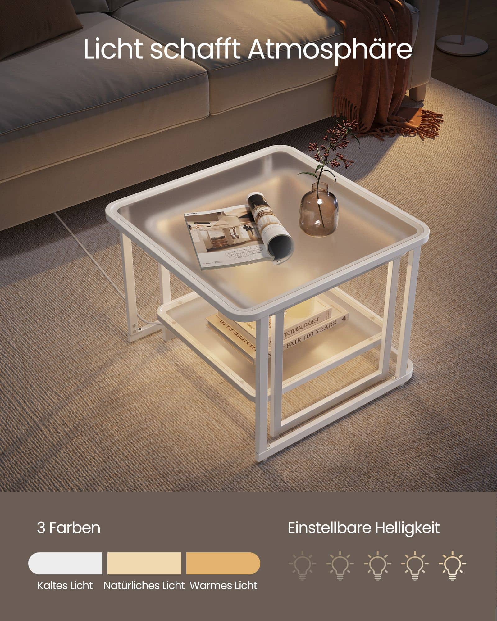 Couchtisch 2er-Set mit LED-Licht wolkenweiß-perlweiß Couchtisch 2er-Set mit LED-Licht wolkenweiß-perlweiß