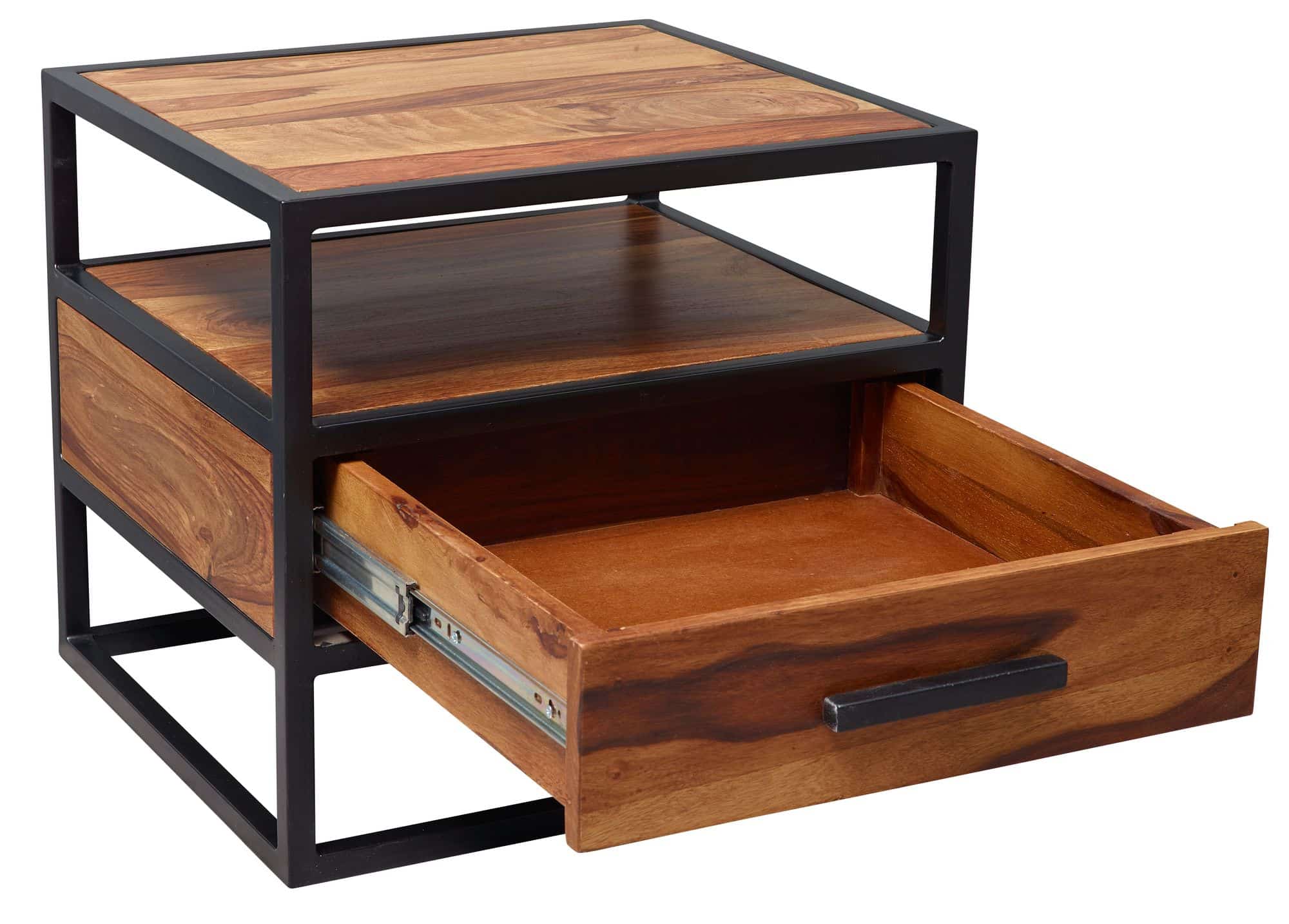 Nachtkonsole 50 x 45 x 45 cm WL5.624 Sheesham Holz Metall Schwarz Nachttisch Nachtkonsole 50 x 45 x 45 cm WL5.624 Sheesham Holz Metall Schwarz Nachttisch
