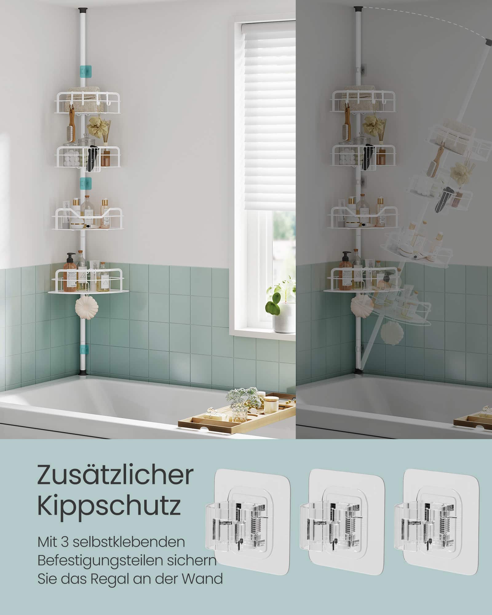 Duschregal Gesamthöhe 80-323 cm mit 4 Ebenen wolkenweiß Duschregal Gesamthöhe 80-323 cm mit 4 Ebenen wolkenweiß