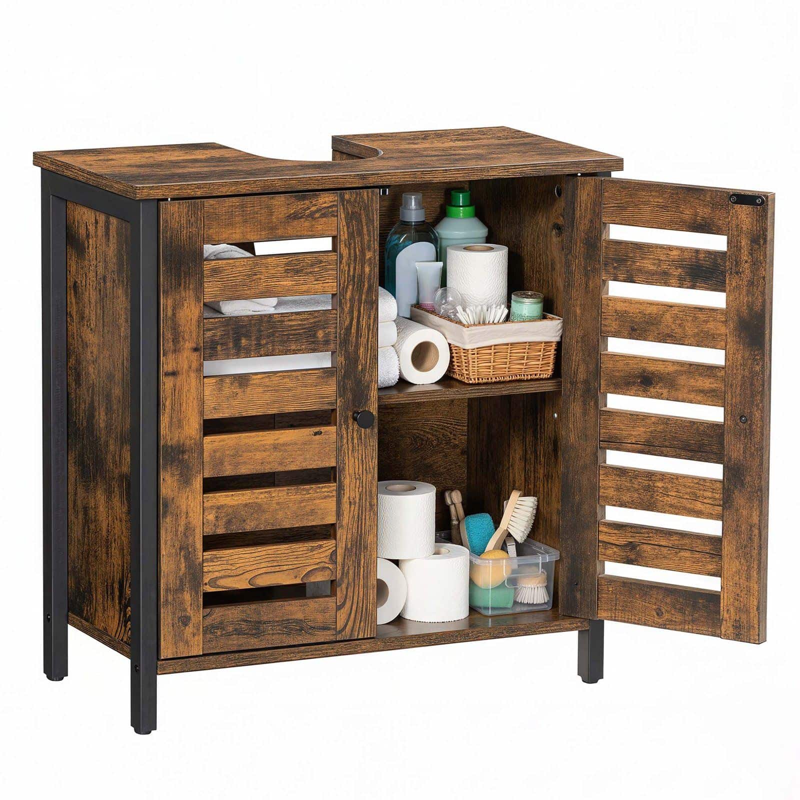 Aufbewahrungsschrank für Badezimmer, Waschbeckenunterschrank, mit 2 Lamellentüren
