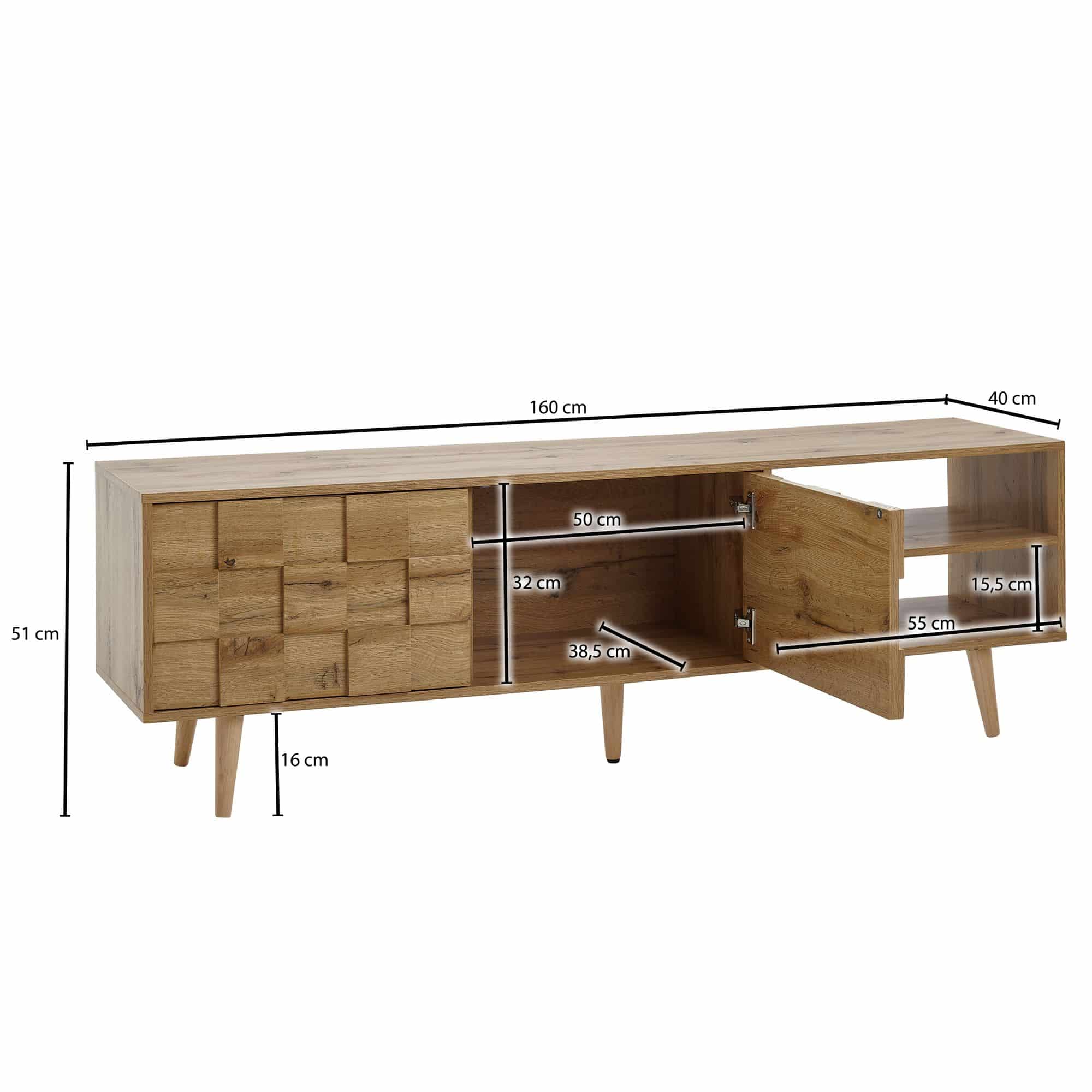 64670-Wohnling-Lowboard-TV-Board-160x40x51-cm-Eiche-WL6-578-WL6-578_1 Lowboard Holz Eiche-Dekor 160x51x40 cm TV-Kommode mit zwei Türen