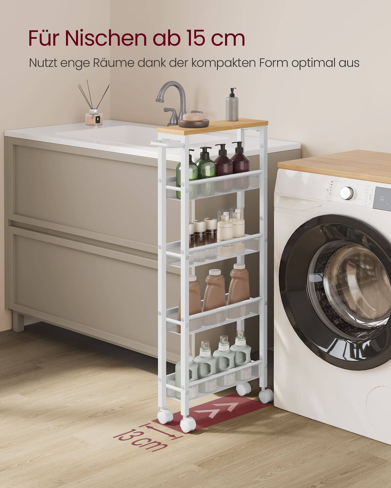 Rollwagen mit 5 Ebenen auf Rollen 13 x 45,4 x 99,6 cm Rollwagen mit 5 Ebenen auf Rollen 13 x 45,4 x 99,6 cm