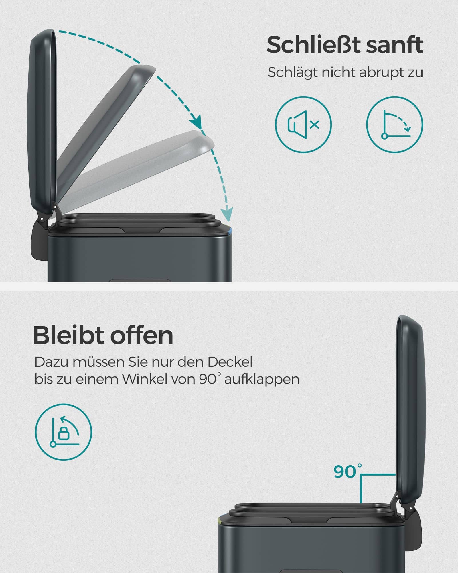 Mülleimer Küche 2 x 20 L mit Softclose-Deckel grüngrau-LTB40G02 Mülleimer Küche 2 x 20 L mit Softclose-Deckel grüngrau-LTB40G02