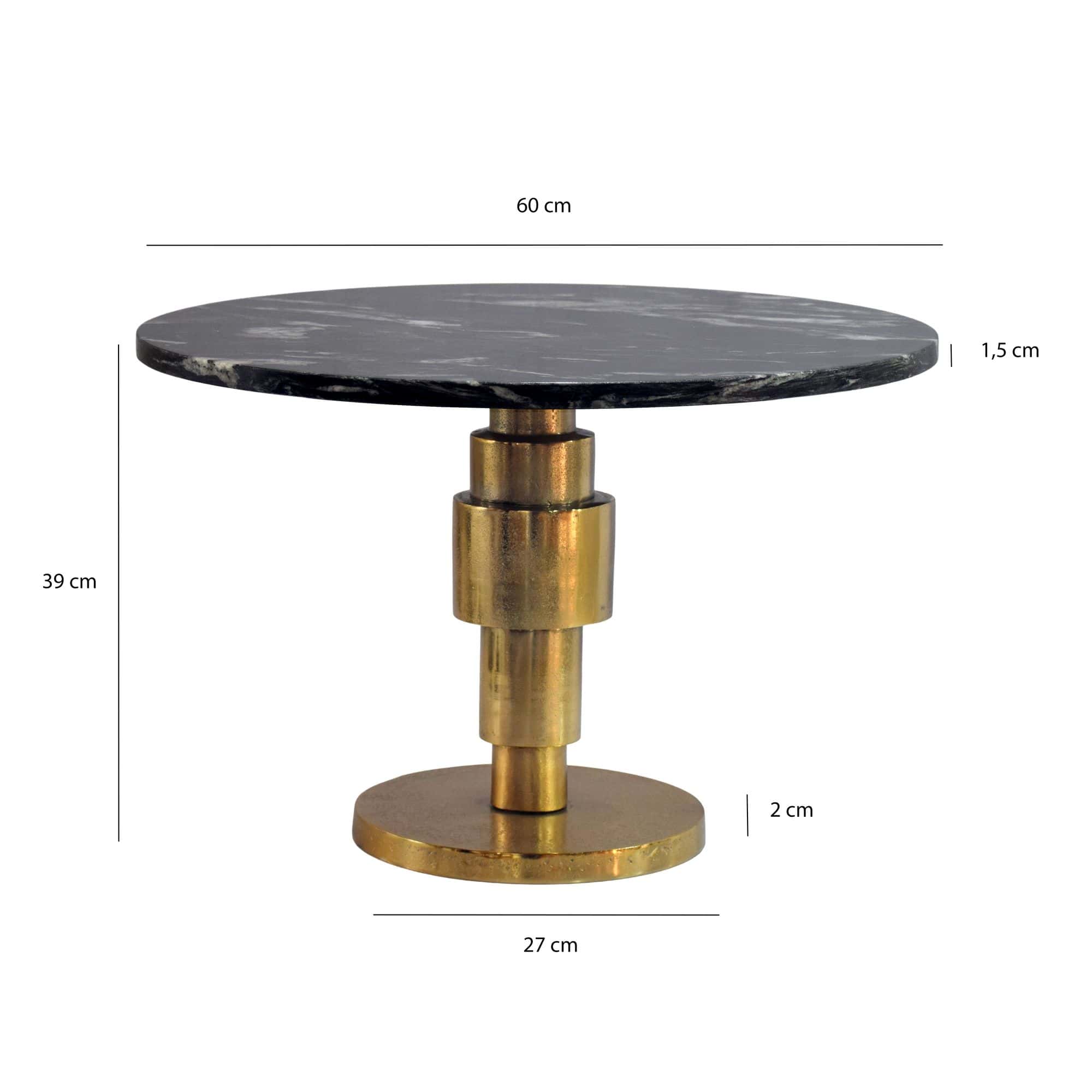 Couchtisch Gold 60cm mit schwarzer Marmor Tischplatte - Wohnzimmertisch rund - Sofatisch Alu modern - Beistelltisch Aluminium - Design Tisch Wohnzimmer Metallgestell Handmade