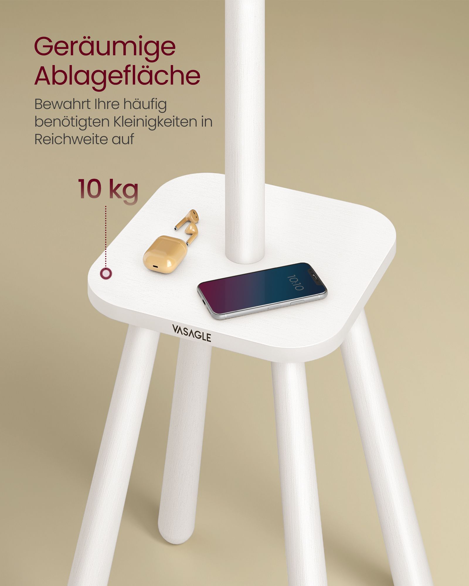 Kleiderständer mit 8 Haken und Ablagefläche wolkenweiß Kleiderständer mit 8 Haken und Ablagefläche wolkenweiß