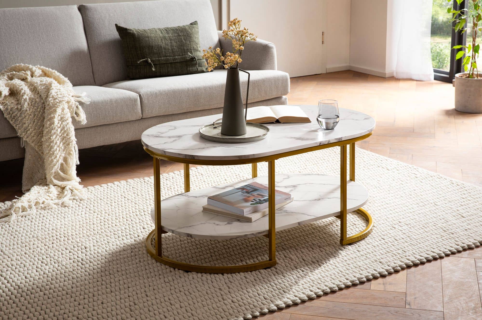 Couchtisch 100x60x45 cm Weiß mit Marmor Optik Couchtisch 100x60x45 cm Weiß mit Marmor Optik