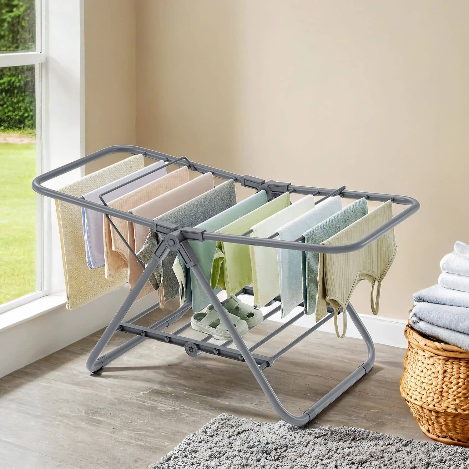 Wäscheständer klein, Standtrockner mit 2 Flügeln, faltbarer Wäscheständer klein, Standtrockner mit 2 Flügeln, faltbarer