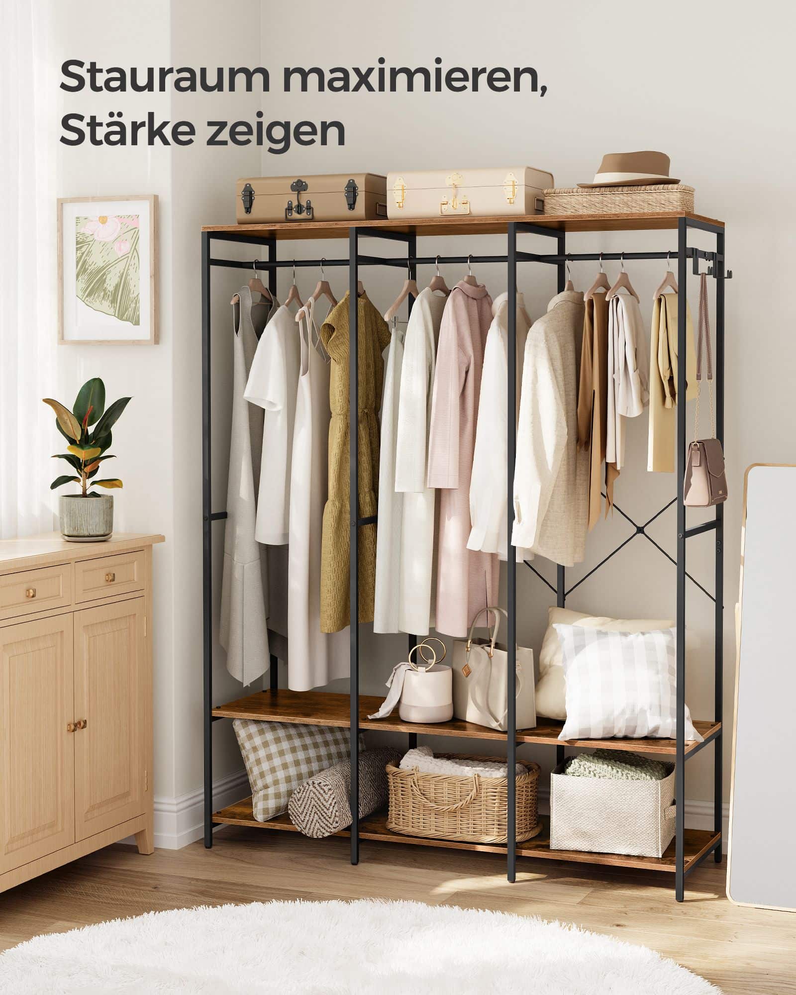 Kleiderschrank offen abnehmbare Haken vintagebraun Kleiderschrank offen abnehmbare Haken vintagebraun