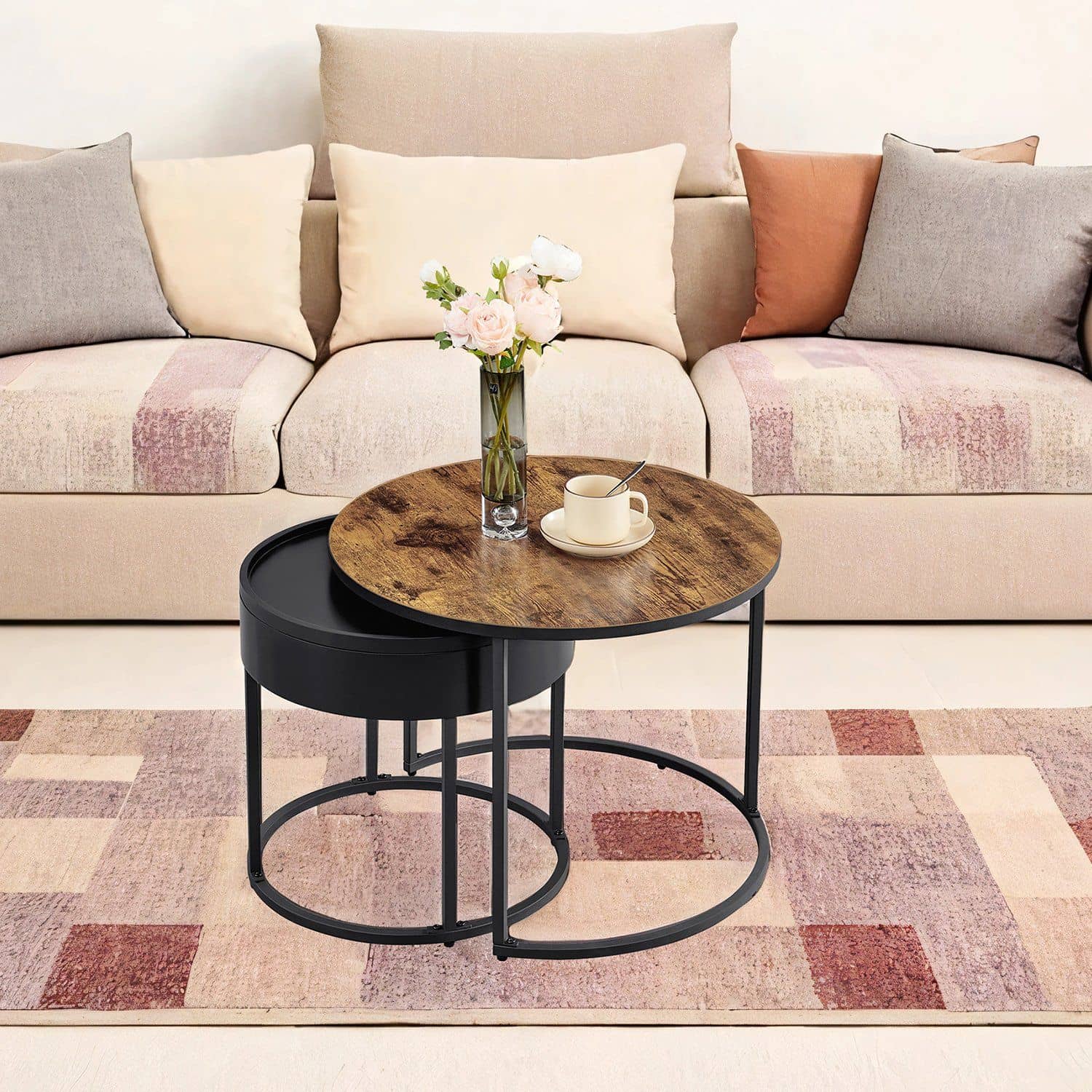 Couchtisch rund 2er Set vintagebraun-tintenschwarz Couchtisch rund 2er Set vintagebraun-tintenschwarz