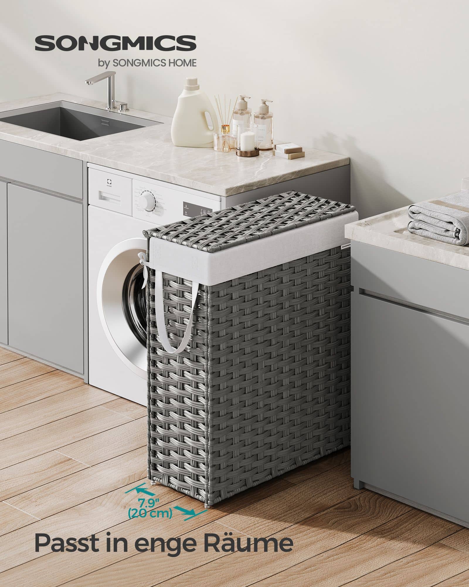 Wäschekorb aus synthetischem Rattan mit Deckel Wäschekorb aus synthetischem Rattan mit Deckel