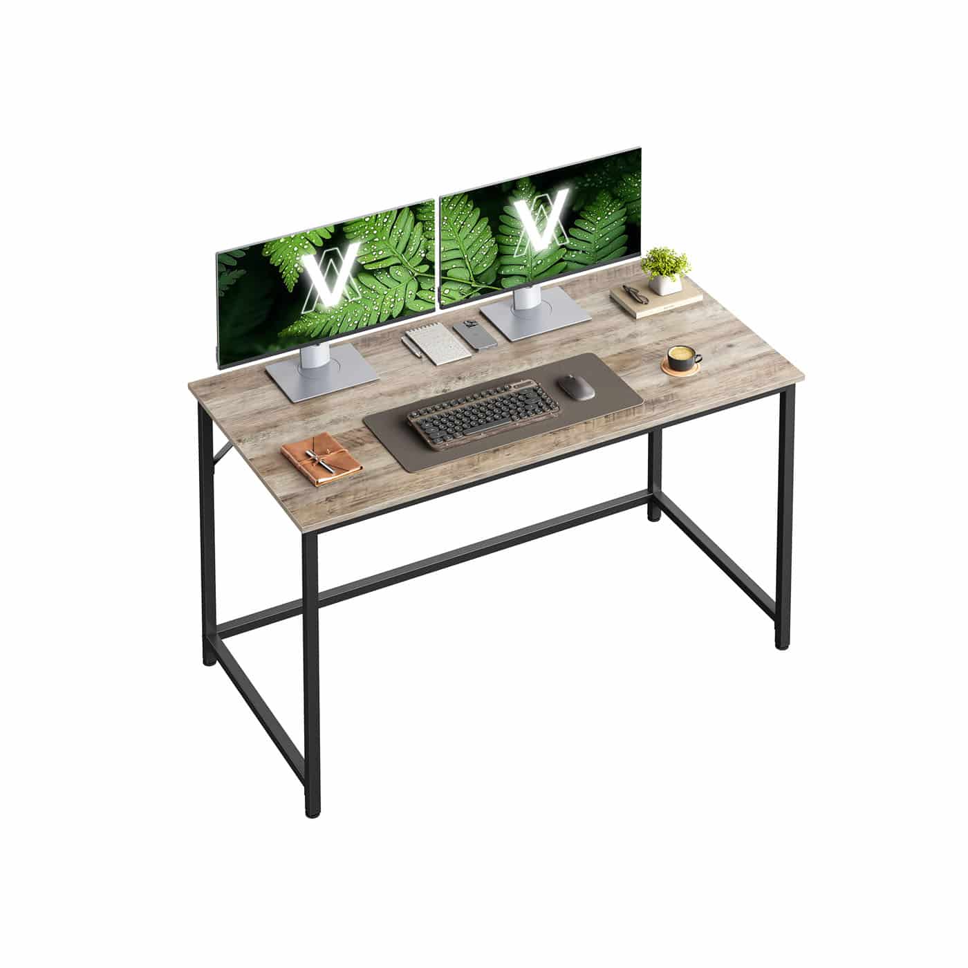 Schreibtisch mit Metallrahmen 60 x 120 x 76 cm greige meliert-tintenschwarz Schreibtisch mit Metallrahmen 60 x 120 x 76 cm greige meliert-tintenschwarz