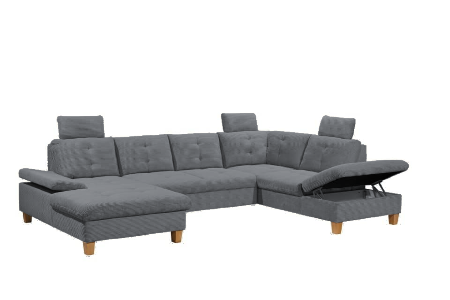 Wohnlandschaft "Ascot" von Ed Exciting Design in Breitcord mit Schlaffunktion, Bettkasten und variabler Kopfstütze