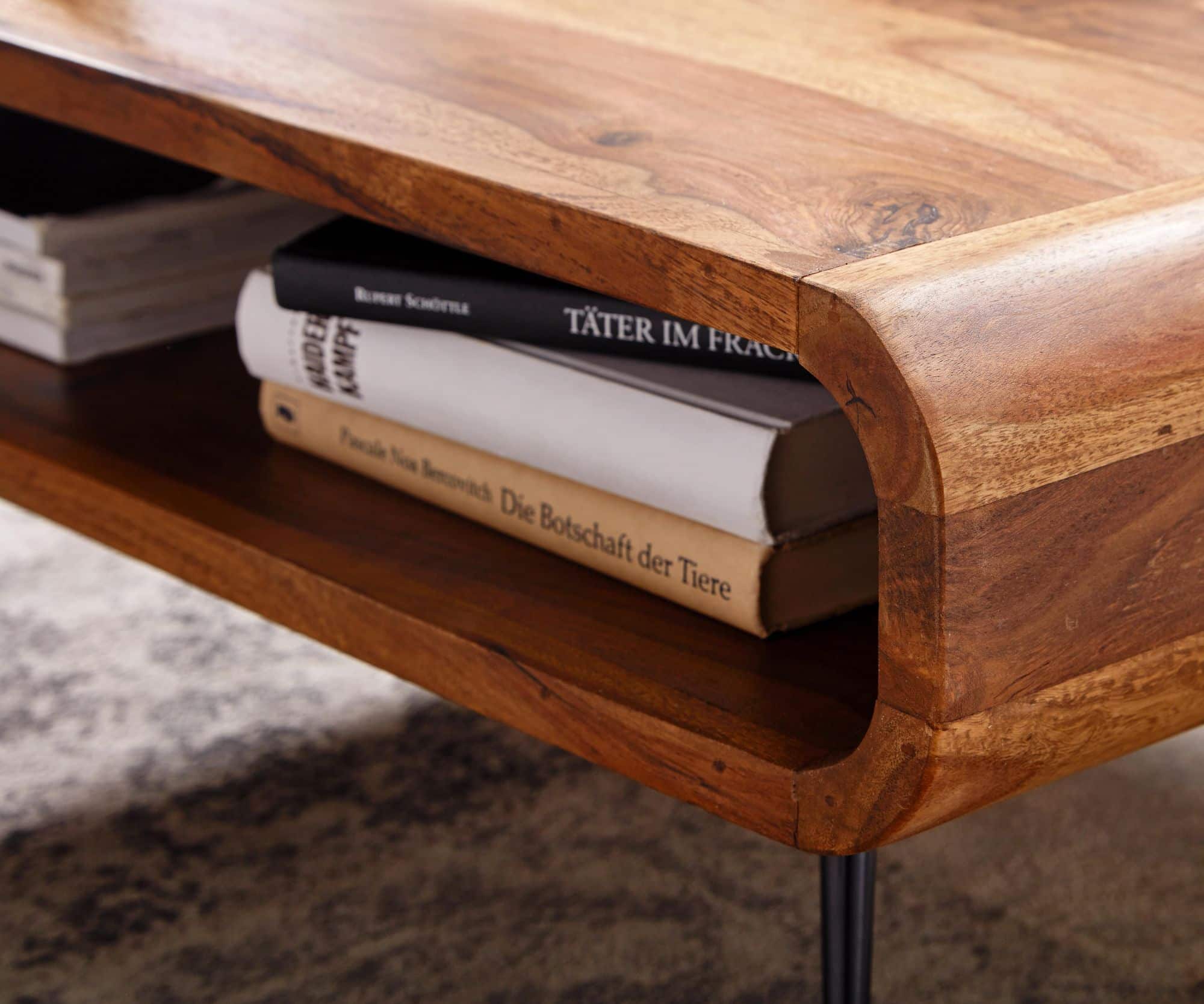 Couchtisch 90x55x30 cm Sheesham Massivholz / Metall Sofatisch Eckig