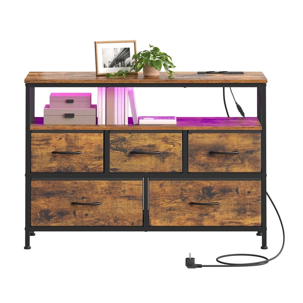 Kommode mit LED-Beleuchtung, Sideboard, Schubladenschrank für Wohnzimmer