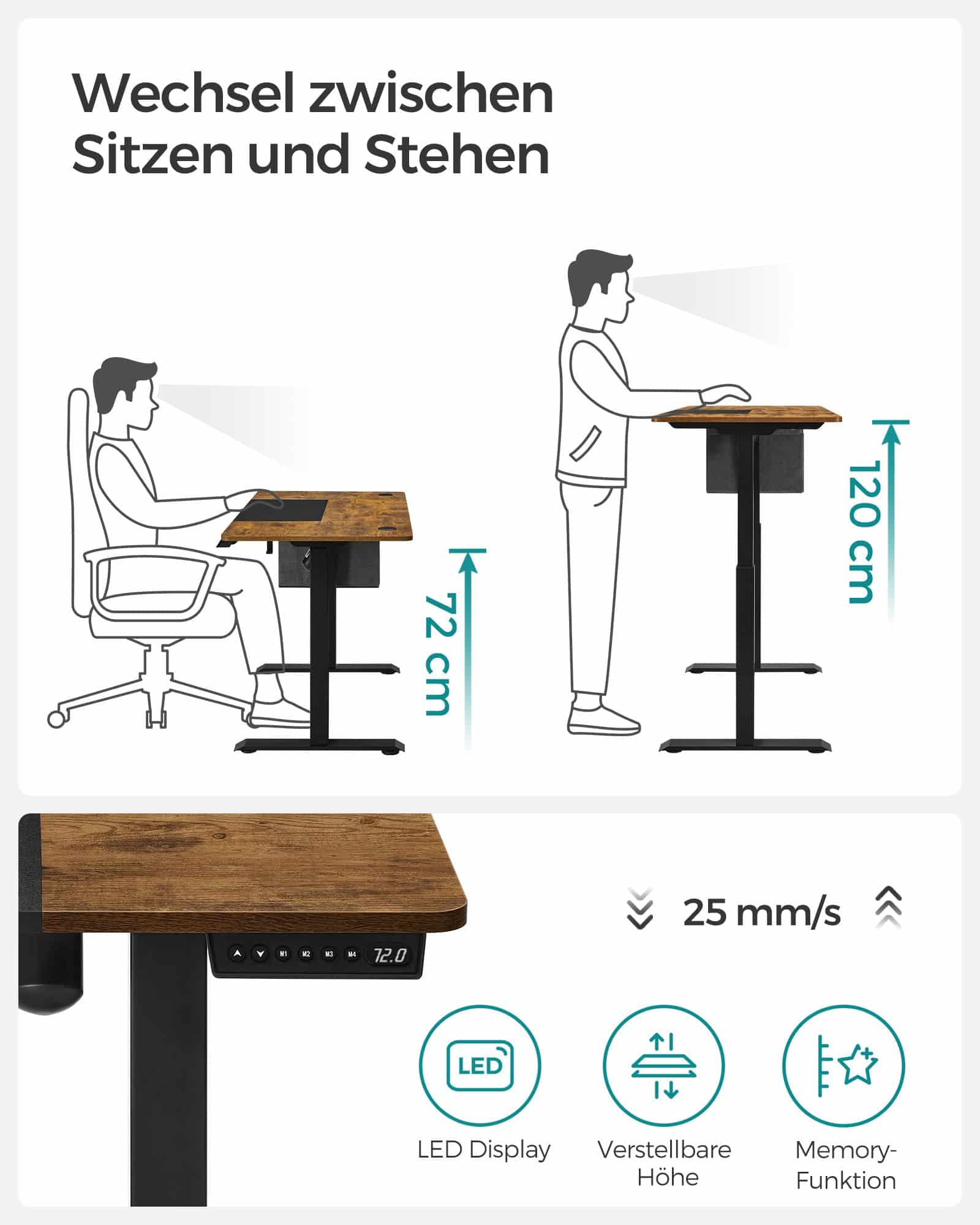 Höhenverstellbarer Schreibtisch vintagebraun-schwarz-B34LSD015X01 Höhenverstellbarer Schreibtisch vintagebraun-schwarz-B34LSD015X01