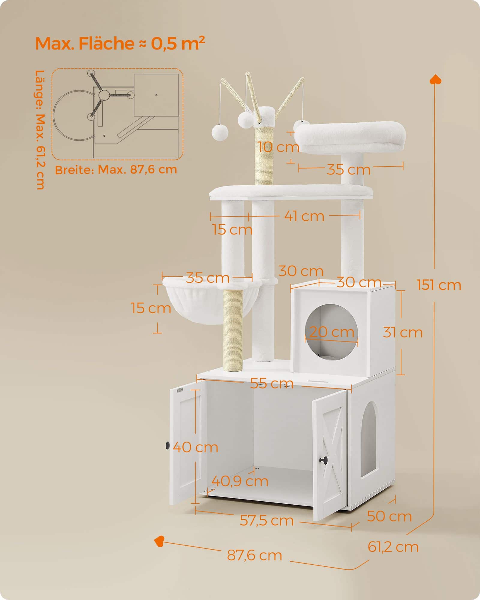 Kratzbaum mit Katzenklo-Schrank 151 cm hoch Kratzbaum mit Katzenklo-Schrank 151 cm hoch