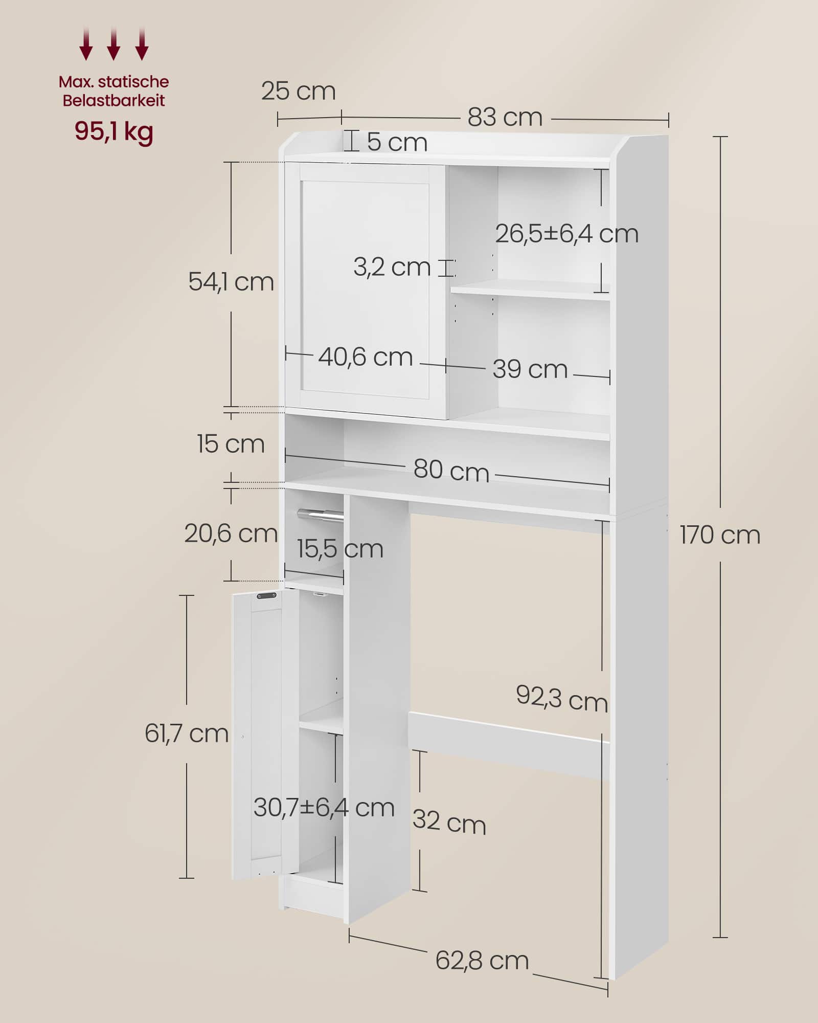 Toilettenregal mit Schiebetür 25 x 83 x 170 cm wolkenweiß Toilettenregal mit Schiebetür 25 x 83 x 170 cm wolkenweiß