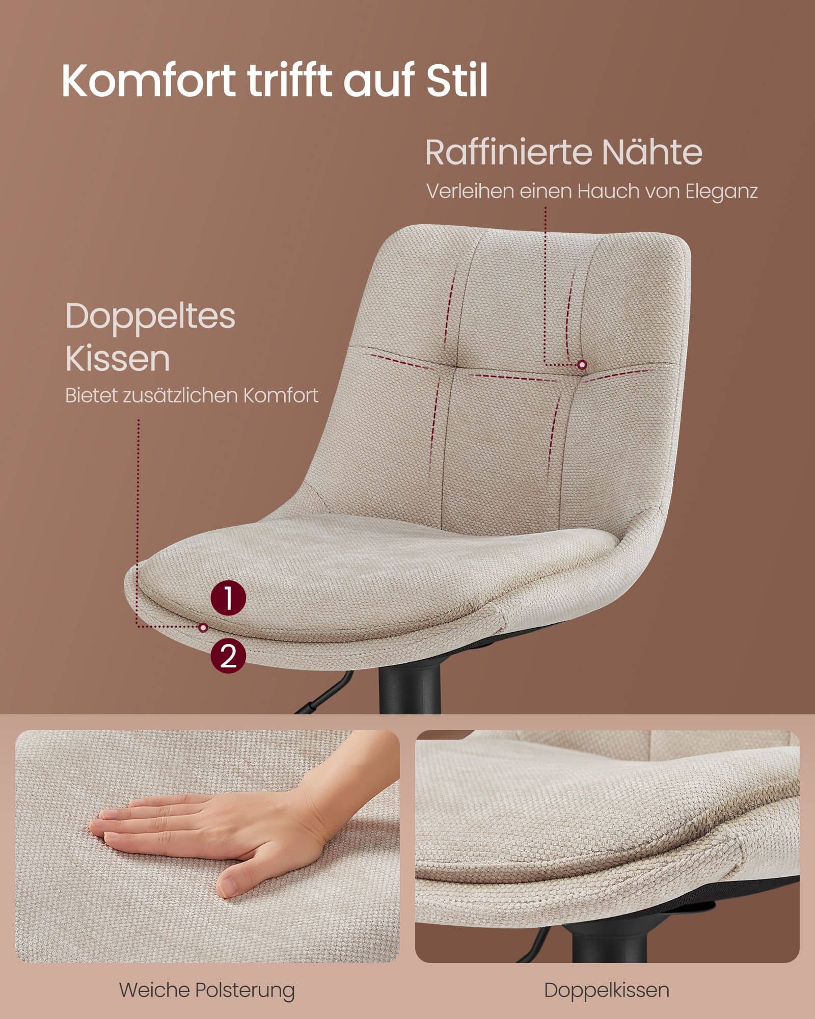 Barstühle höhenverstellbar mit Rückenlehne und Fußstütze cremeweiß Barstühle höhenverstellbar mit Rückenlehne und Fußstütze cremeweiß